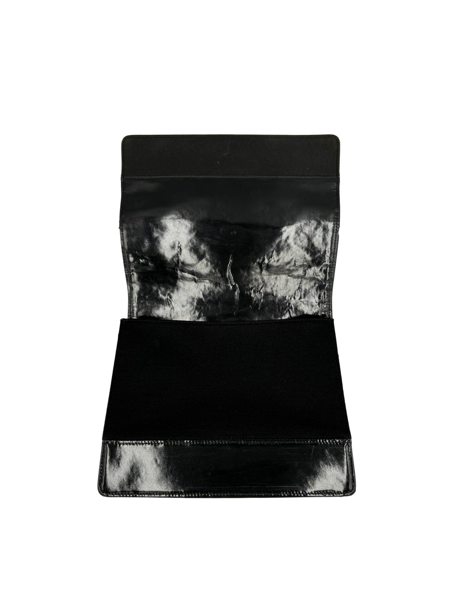 Vintage Shoulder Flap Bag with CC Accent in Black Jersey with Patent Leather Accents