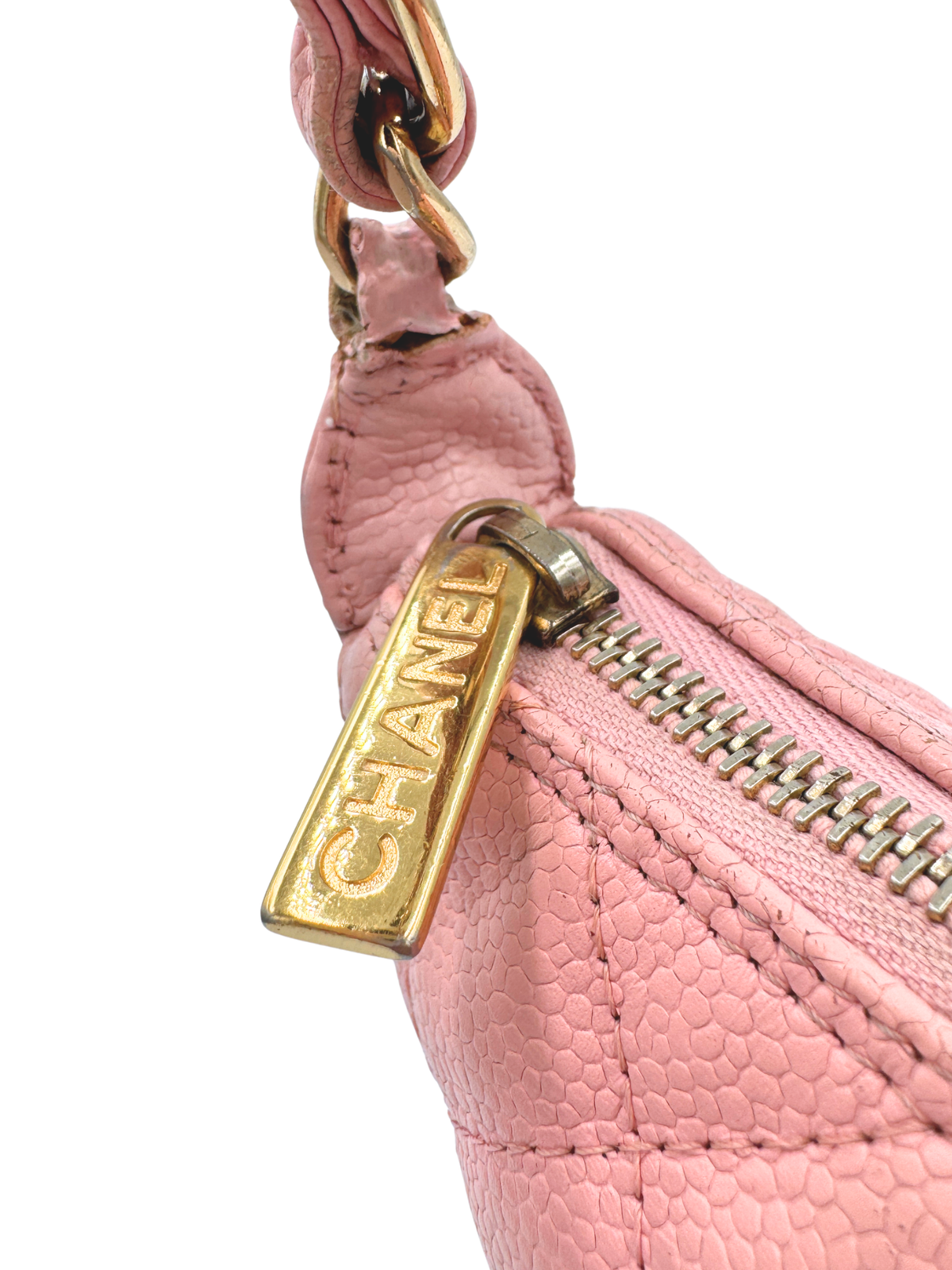 Vintage Karl Lagerfeld Era 2004 Classic CC Quilted Timeless Shoulder Bag Pochette in Pink Caviar Leather