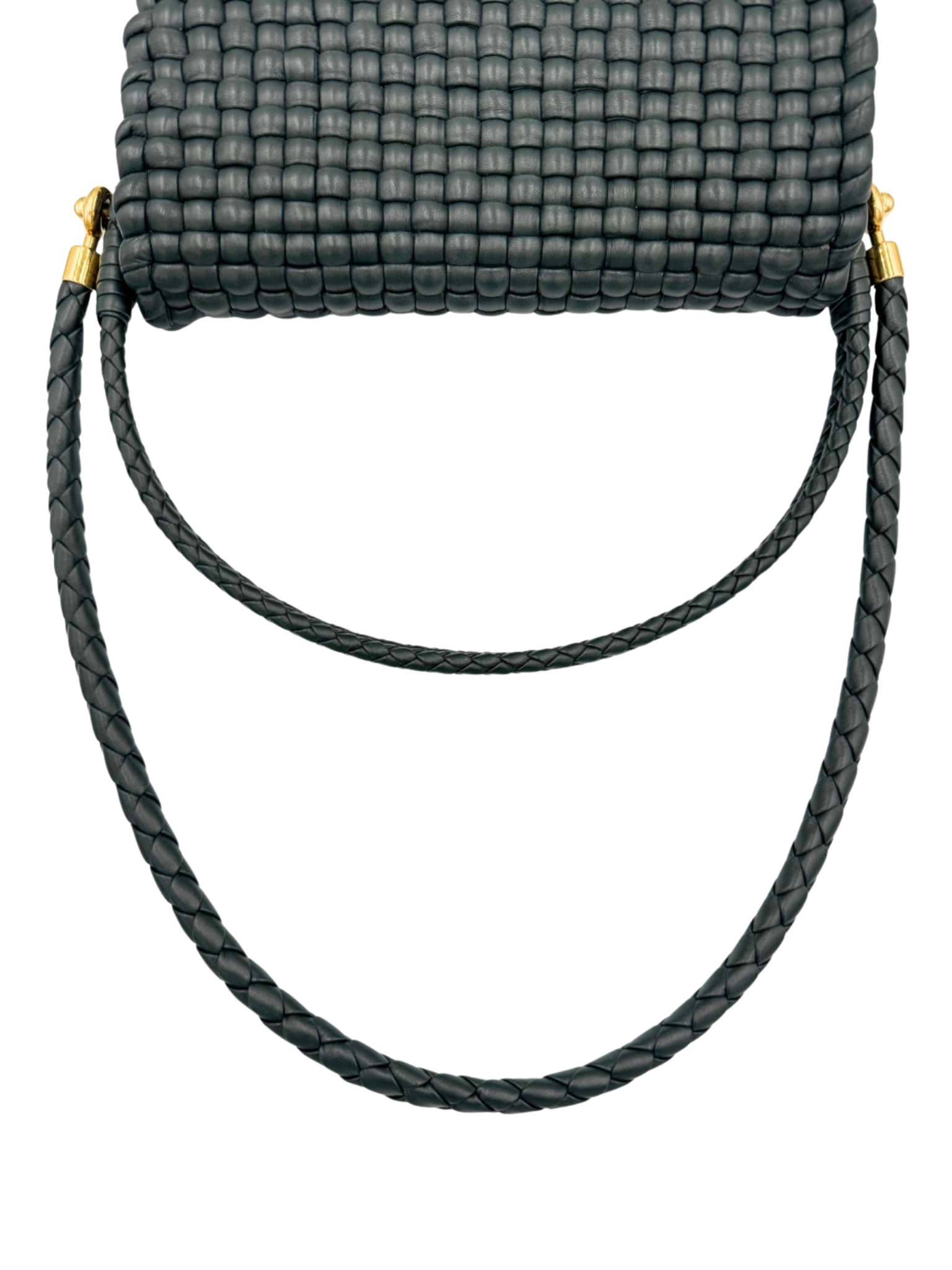 Swing Shoulder Bag in Dark Green Intrecciato Woven Leather
