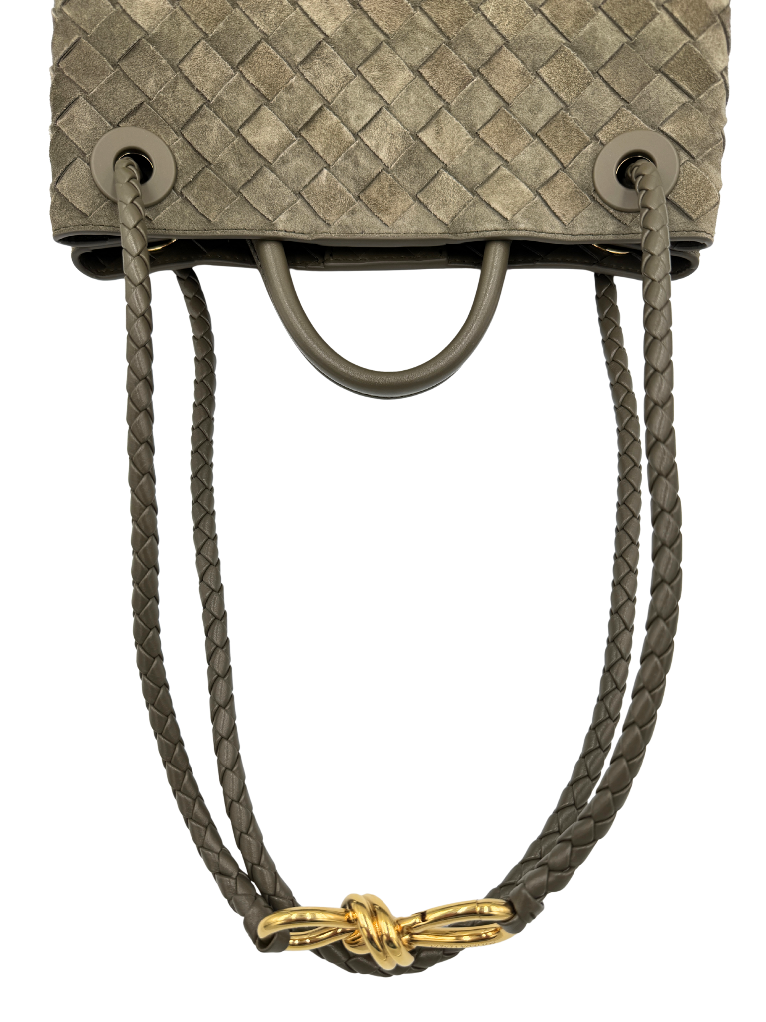 Small Andiamo Top Handle Shoulder Bag in Cypress Green Intrecciato Suede