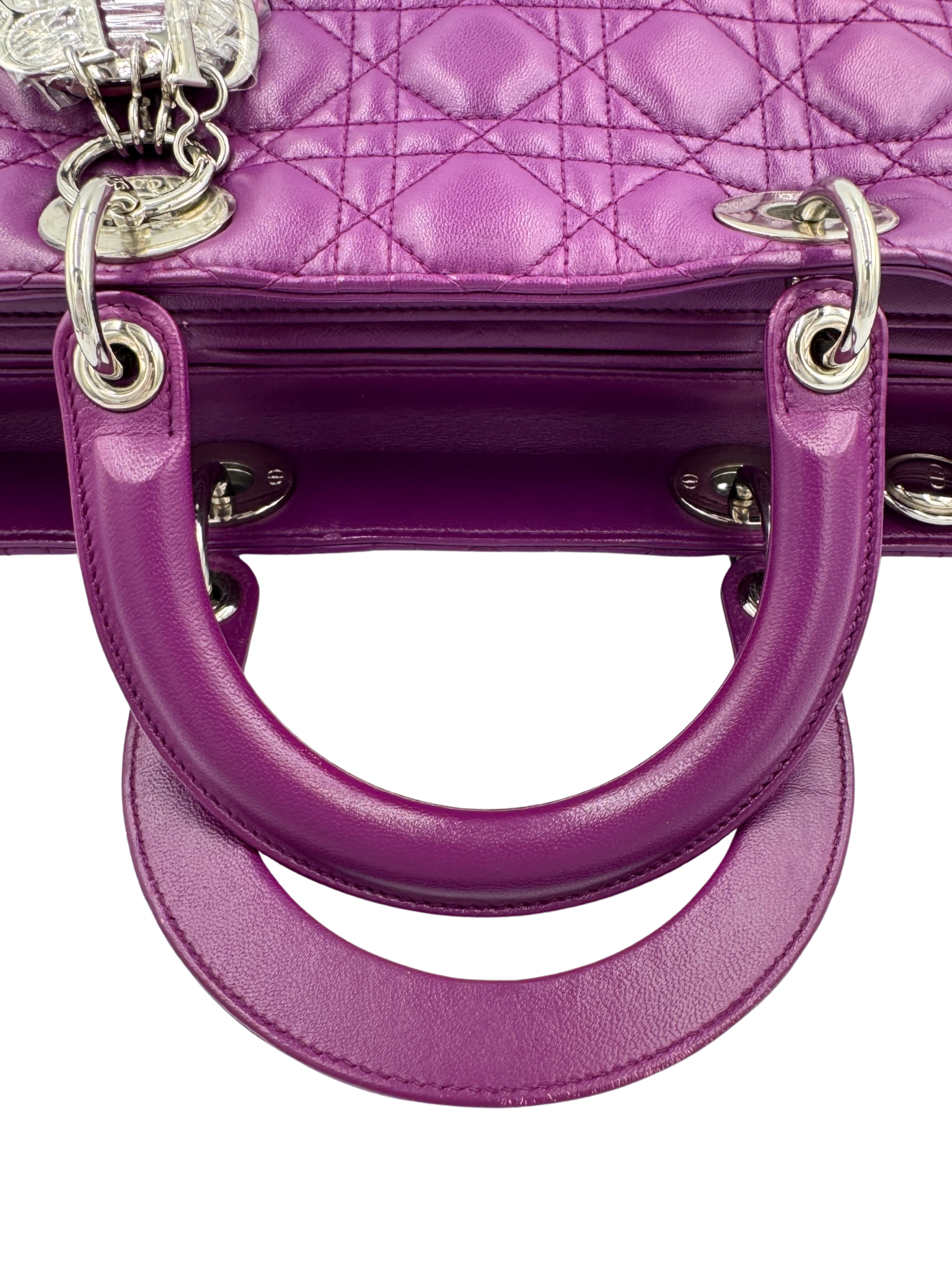 Large Classic Cannage Quilted Lady Dior Tote Bag in Purple Leather