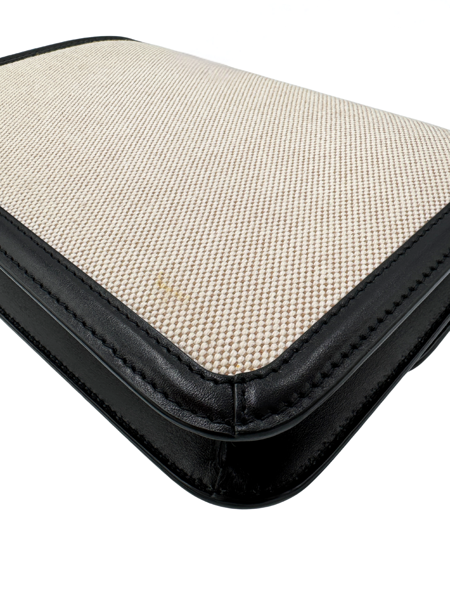 Le Carré Shoulder Bag in Ivory Canvas with Black Leather Trim