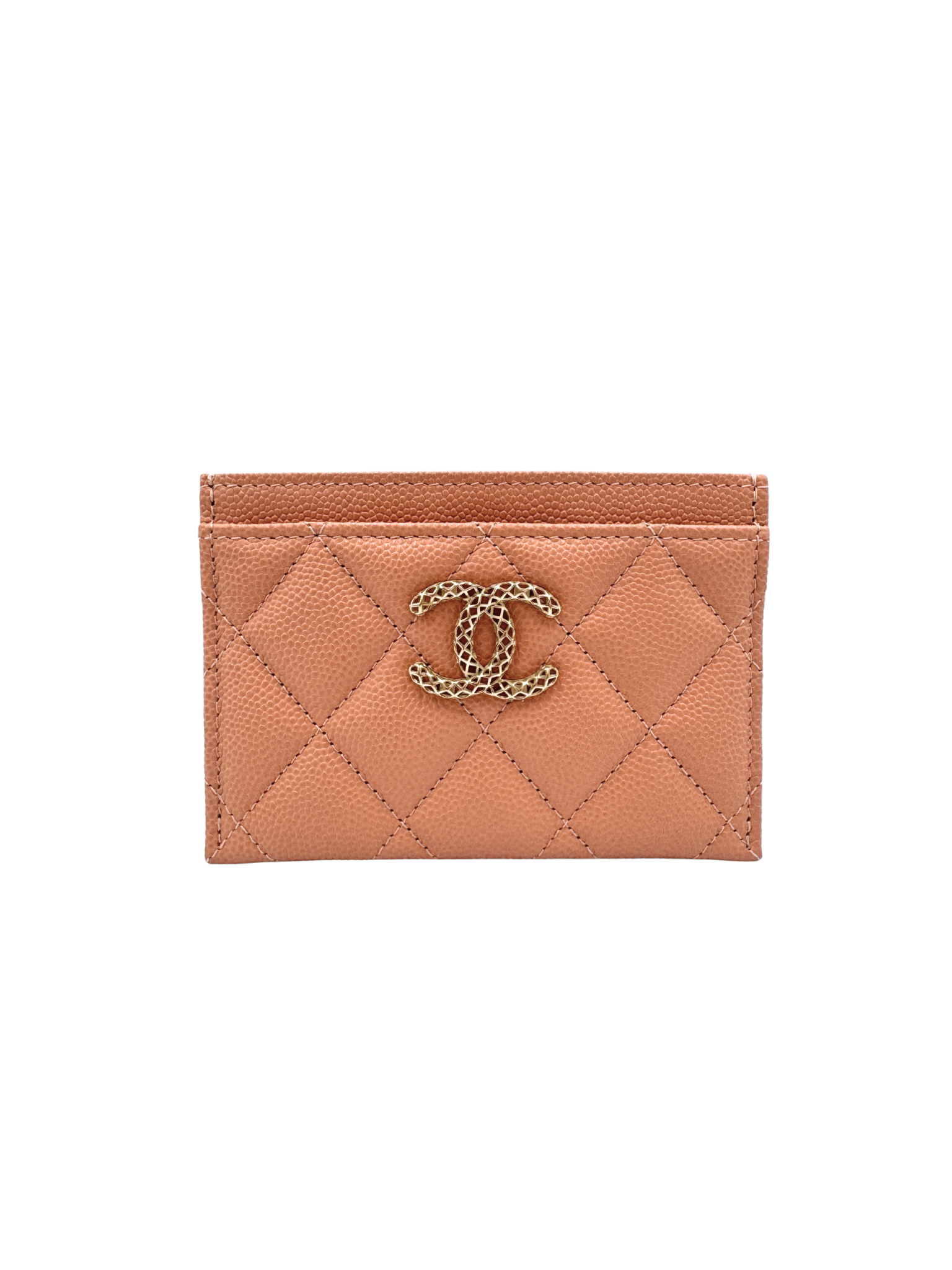 Quilted Classic CC Card Holder Wallet in Blush Nude Caviar Leather