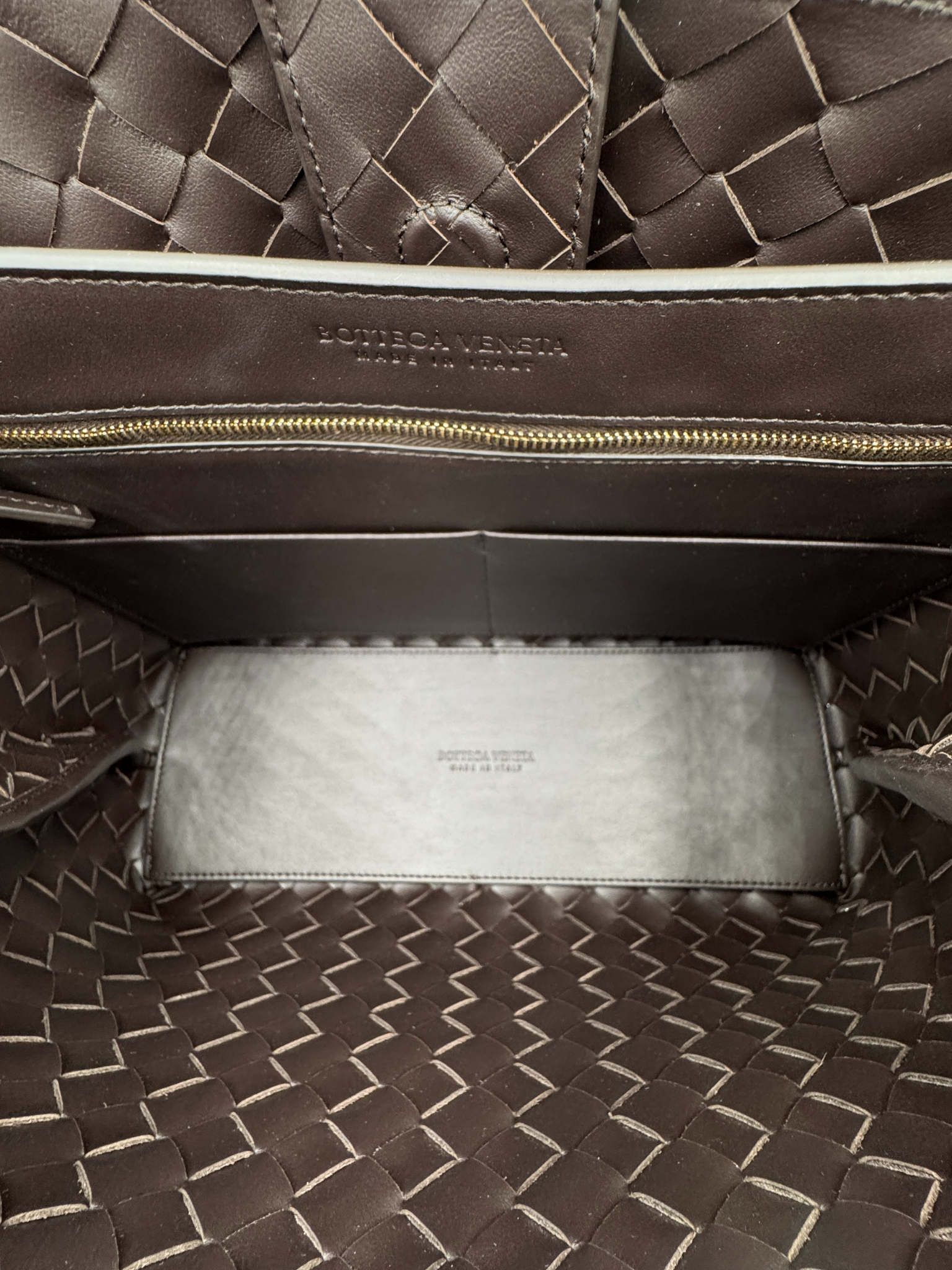 Medium Andiamo Shoulder Bag with Top Handle in Fondant Brown Intrecciato Suede