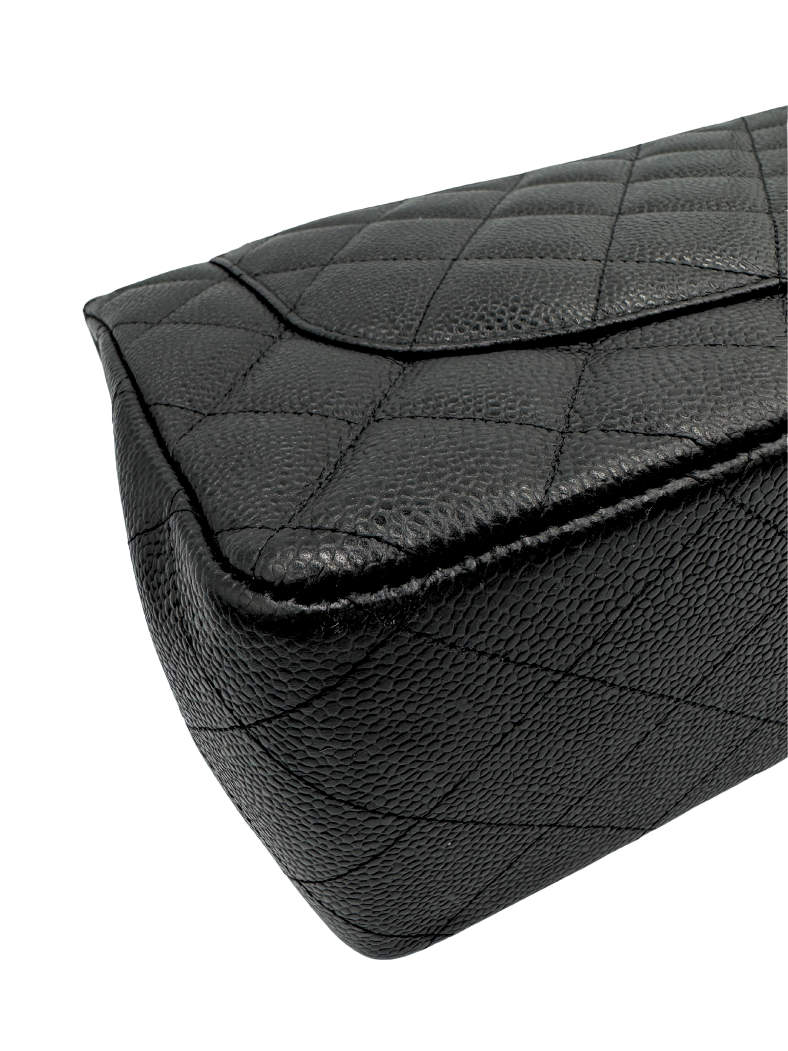 Quilted Jumbo Classic Double Flap Shoulder Bag in Black Caviar Leather