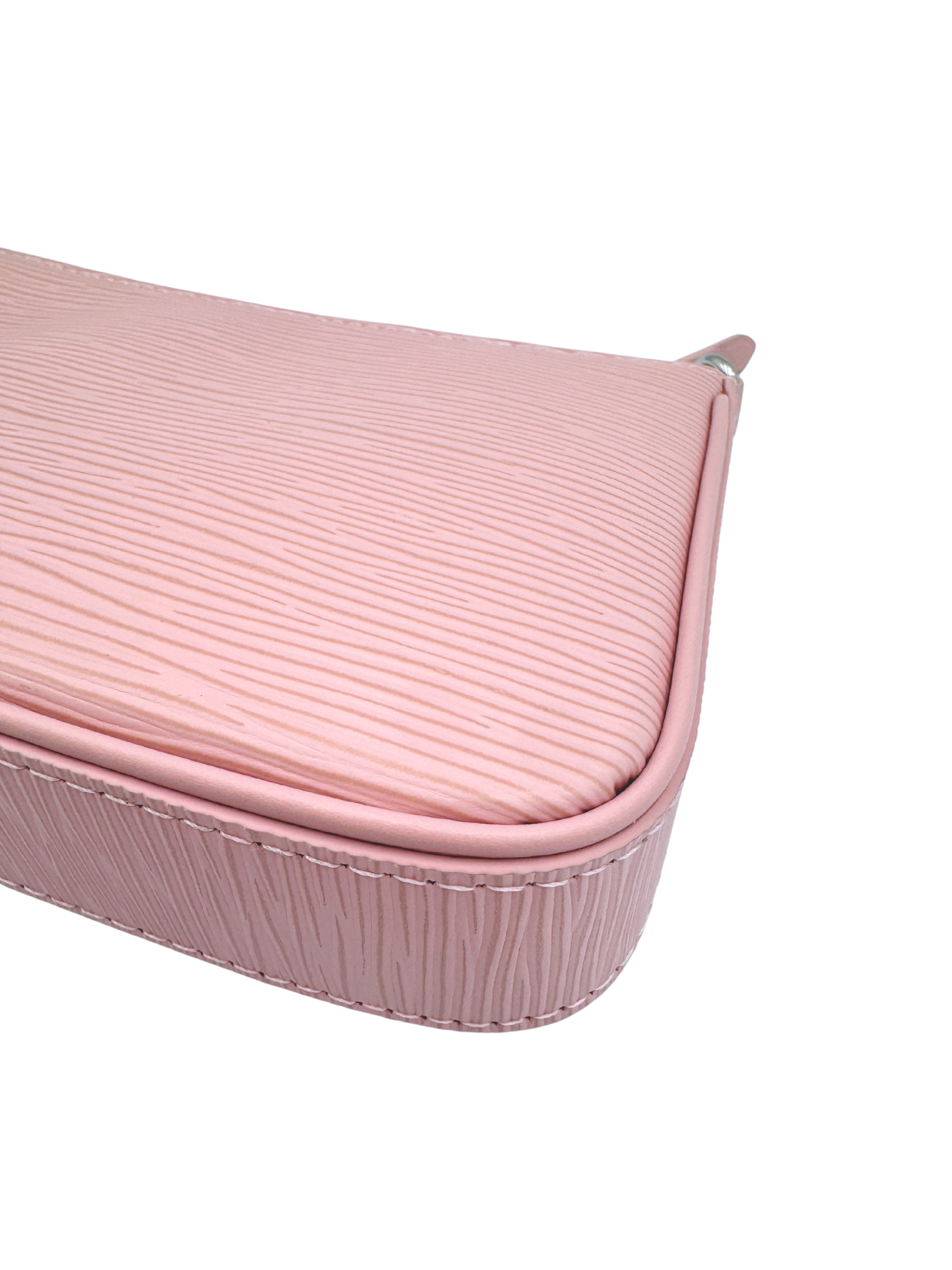 Easy Pouch on Strap Shoulder Bag with Chain in Rose Ballerine Pink Epi Leather