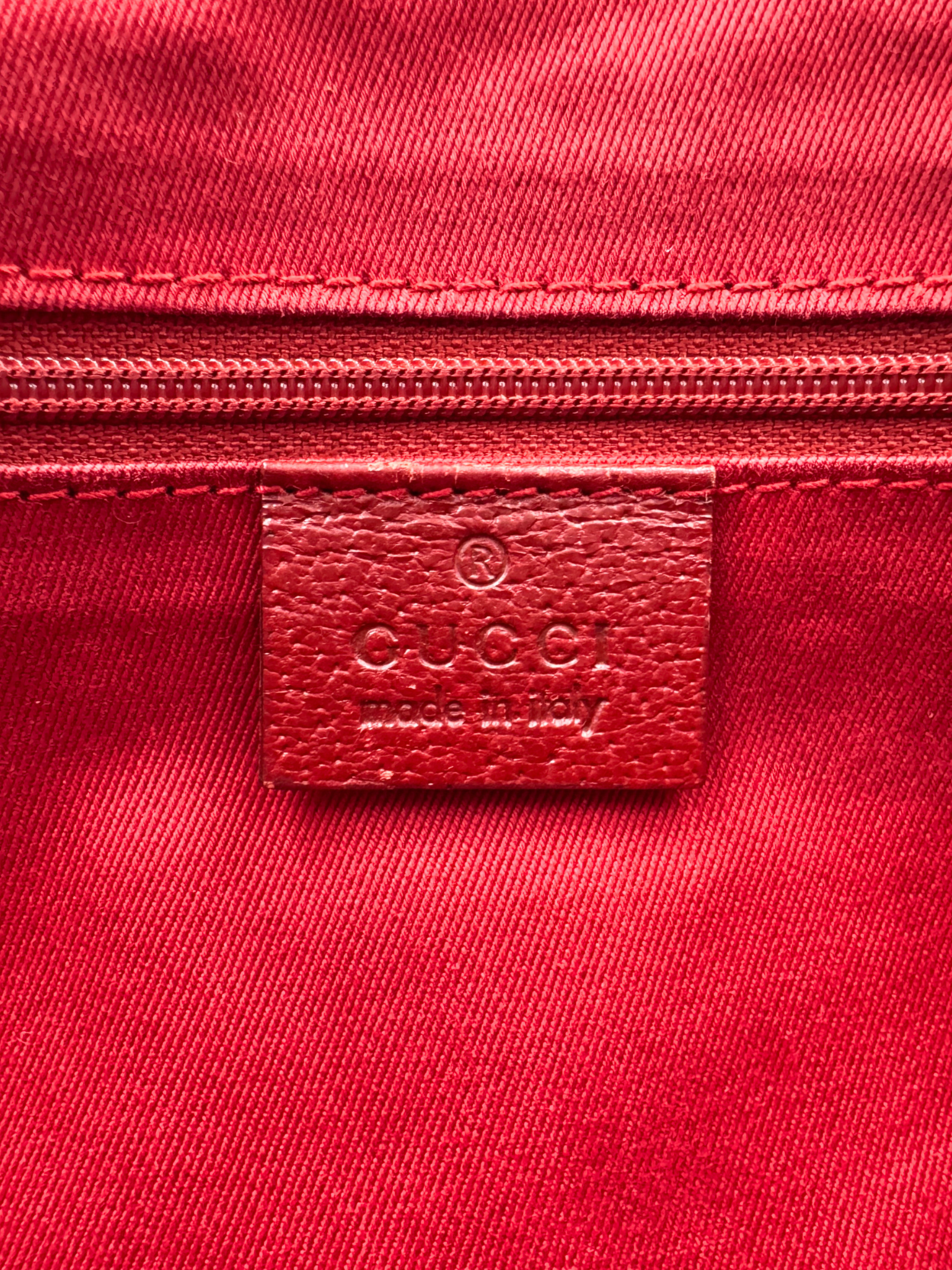 Small East-West Logo Shopping Tote Bag in Red Monogram GG Supreme Canvas