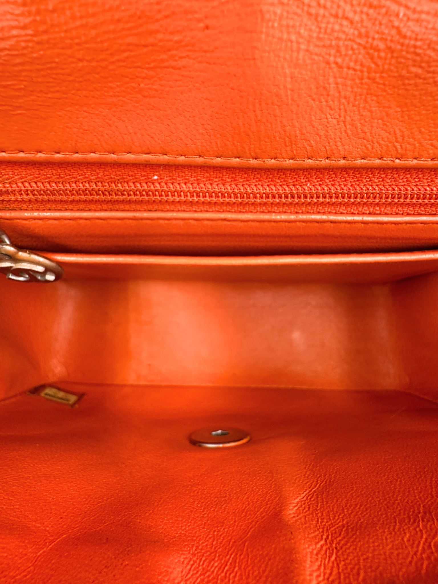 Vintage Karl Lagerfeld Era Square Mini Classic Flap Bag with CC Turnlock in Orange Patent Leather