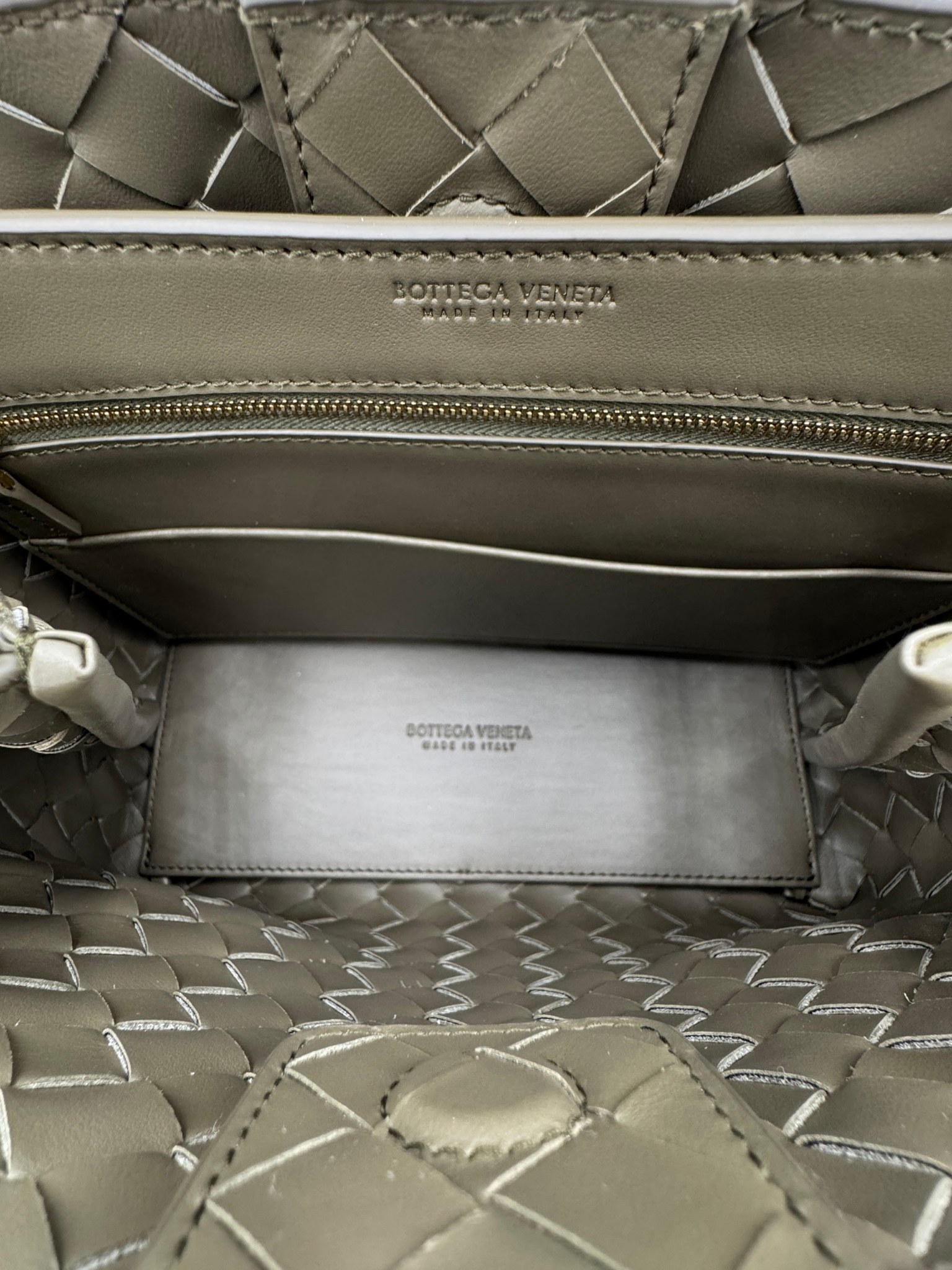 Small Andiamo Top Handle Shoulder Bag in Cypress Green Intrecciato Suede