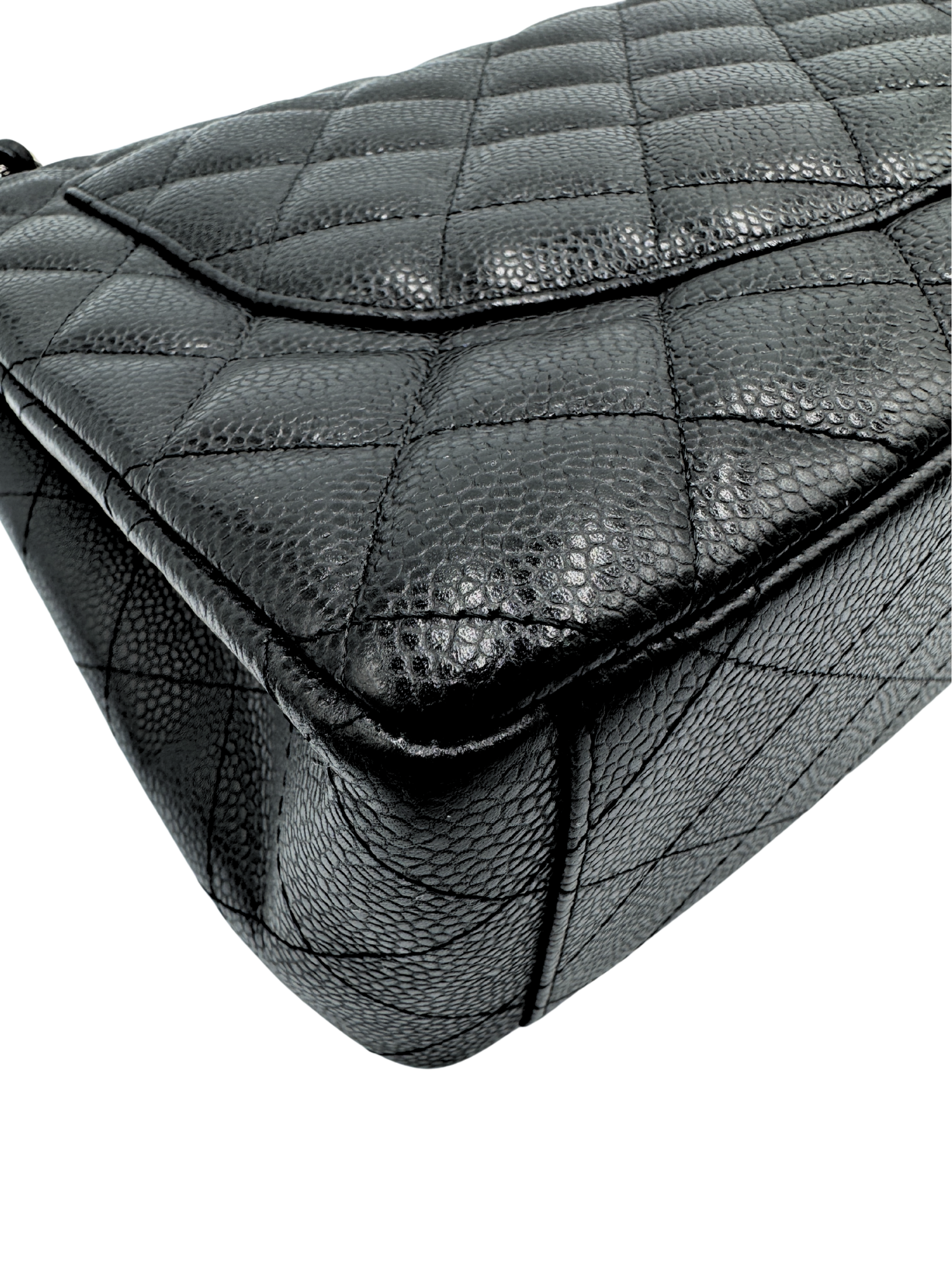 Quilted Maxi Classic Double Flap Shoulder Bag in Black Caviar Leather
