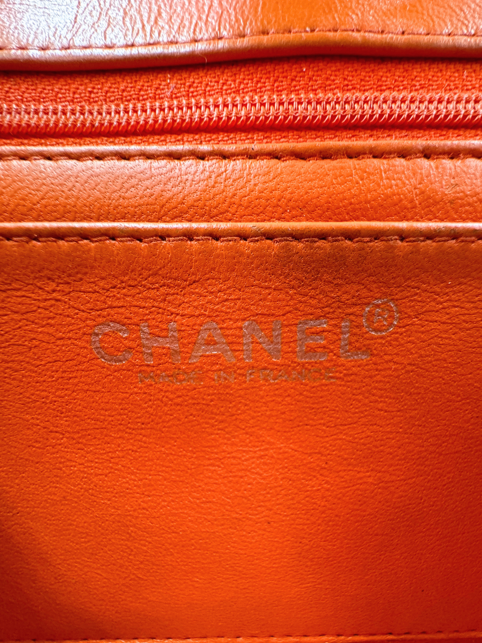 Vintage Karl Lagerfeld Era Square Mini Classic Flap Bag with CC Turnlock in Orange Patent Leather