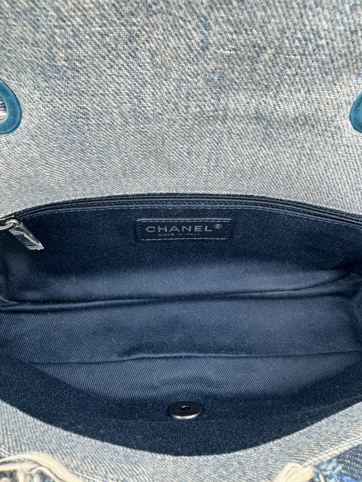 Paris Dallas Collection East-West Classic Flap Shoulder Bag in Patchwork Denim