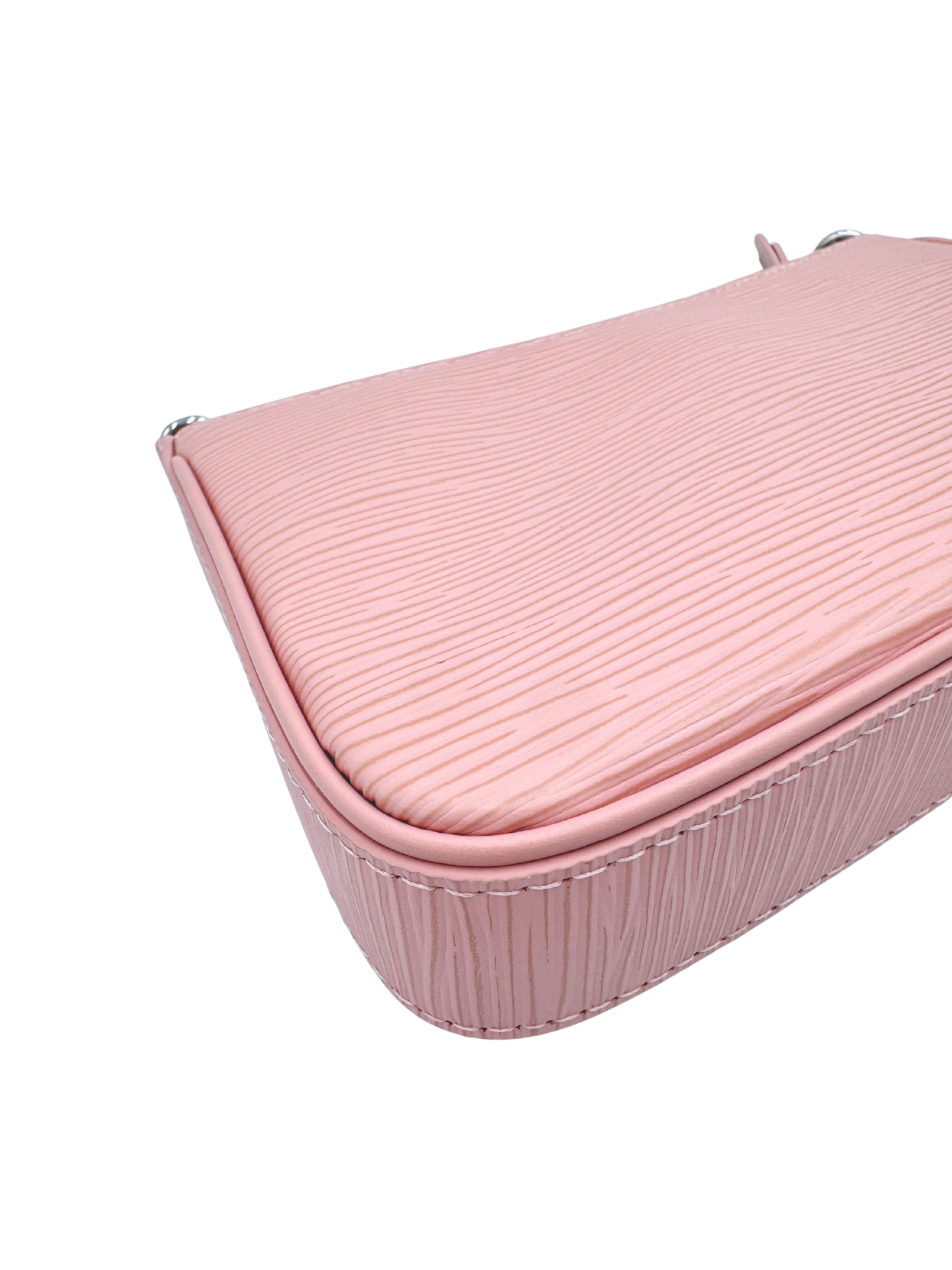 Easy Pouch on Strap Shoulder Bag with Chain in Rose Ballerine Pink Epi Leather