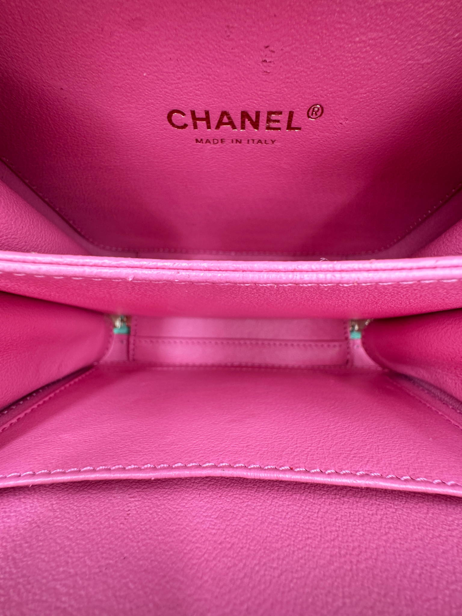 Small Tri-Color CC Classic Quilted Filigree Vanity Case Shoulder Bag in Pink/Green/Blue Caviar Leather