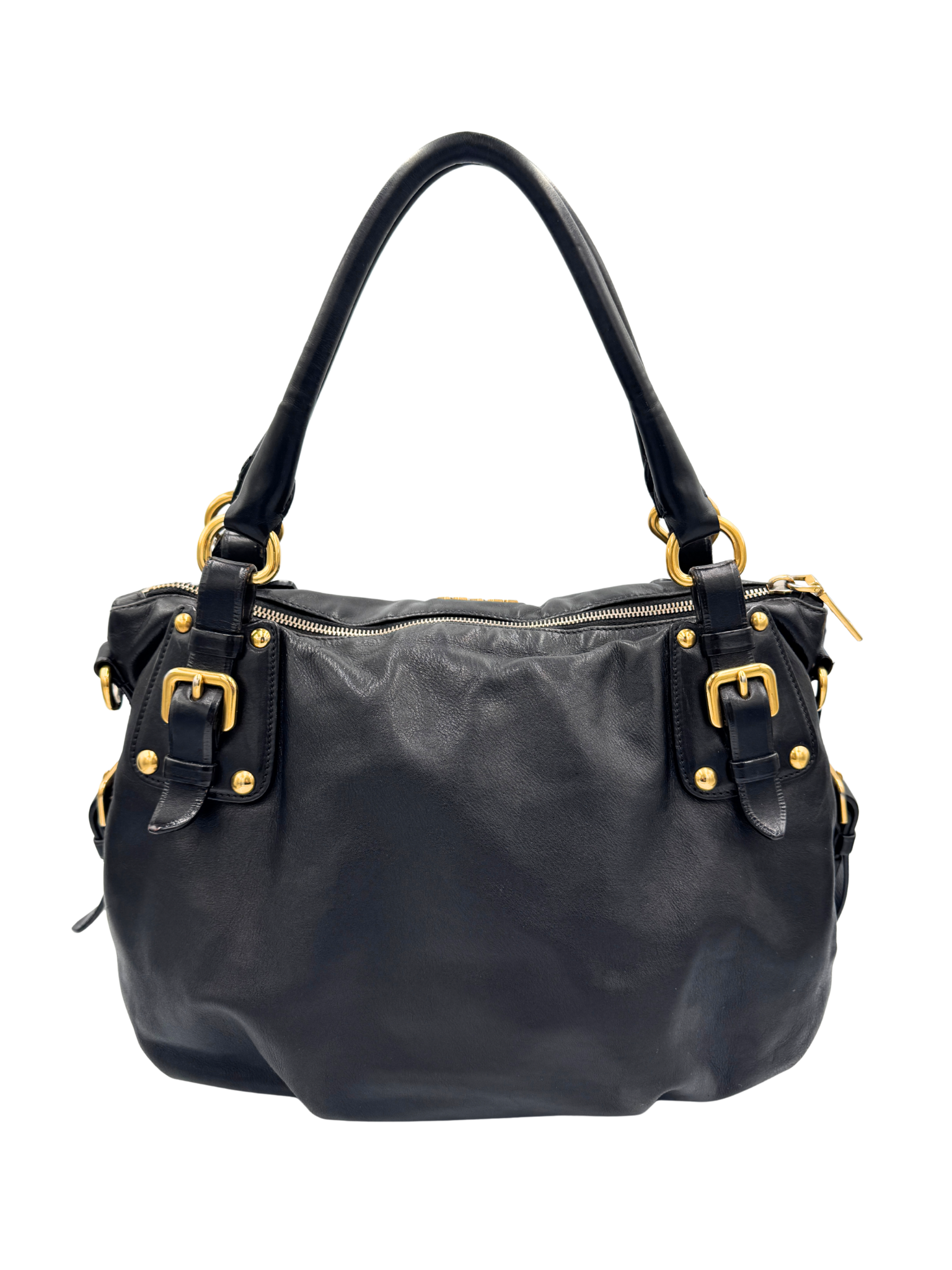 Vintage Hobo Satchel Bag with Crossbody Strap in Black Leather