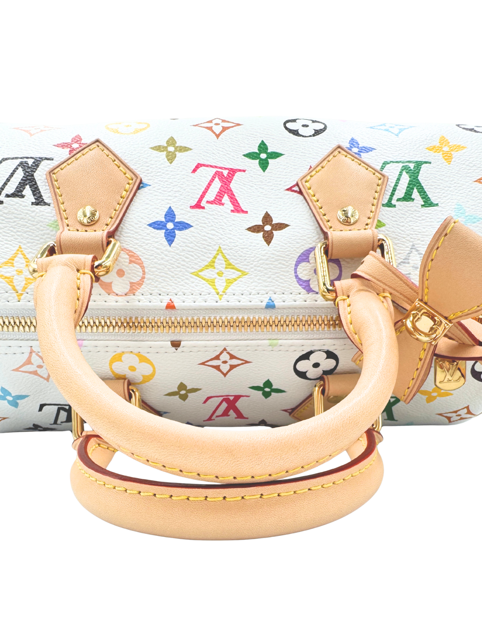 Louis Vuitton 2025 Limited Edition LV x Takashi Murakami Multicolore Speedy Bandoulière 25 in White Multicolor Coated Canvas