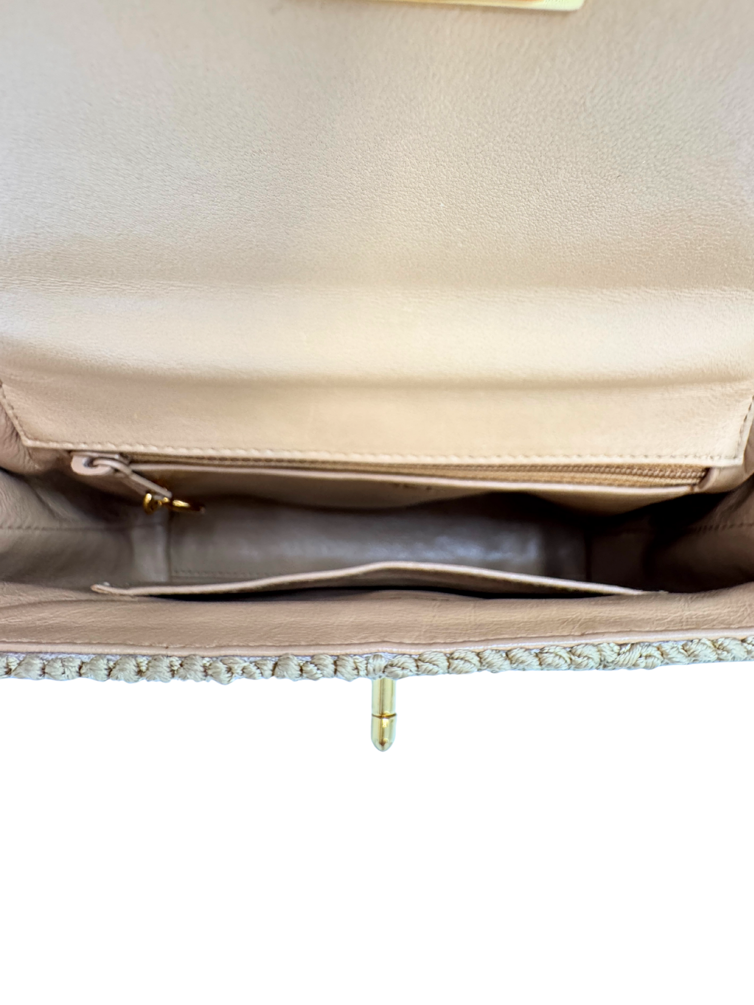 Vintage Woven Single Flap Shoulder Bag with Rope Detail in Gold Satin