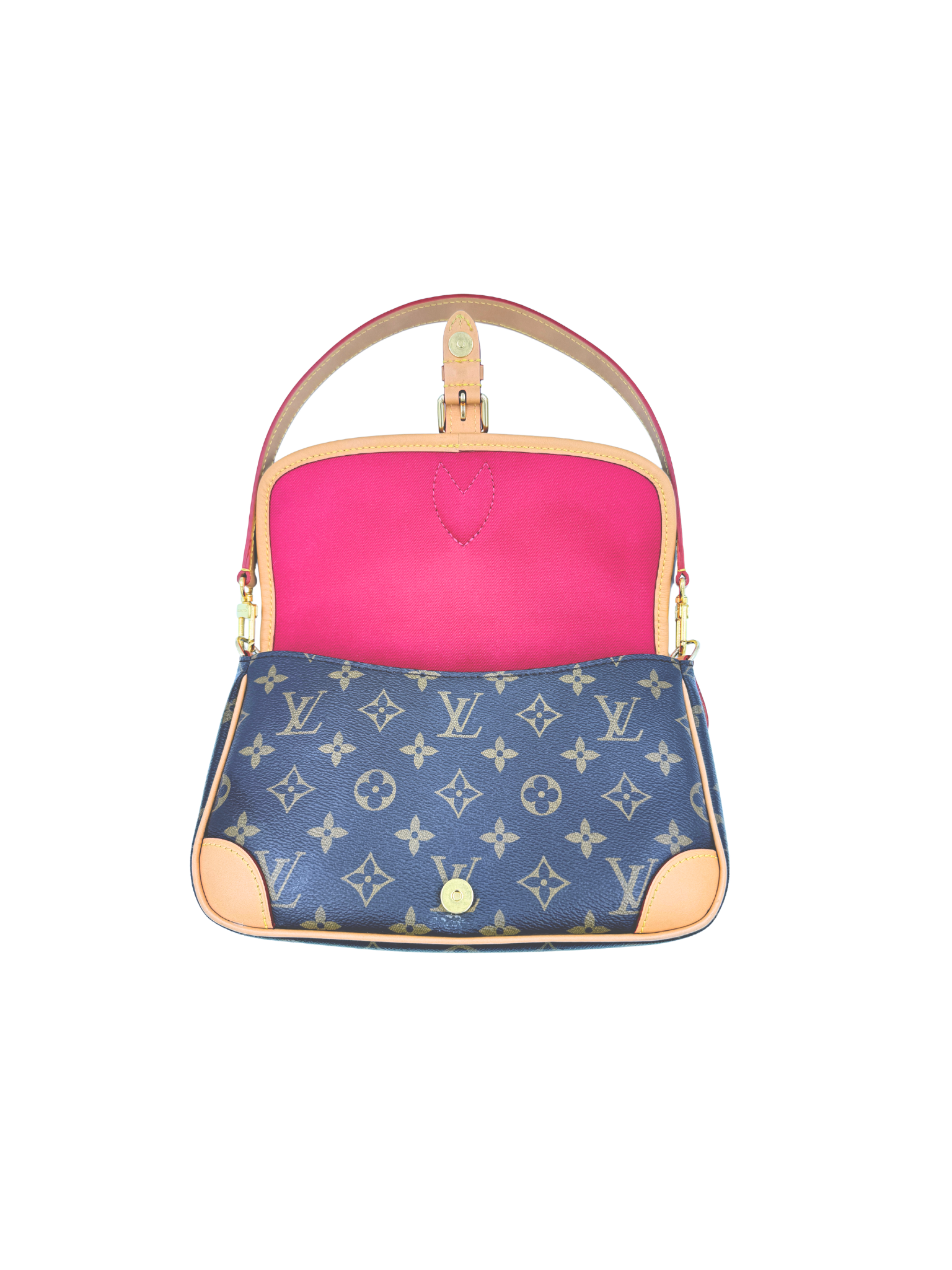 Diana Shoulder Bag in Brown and Tan Monogram Coated Canvas with Tan Leather Accents