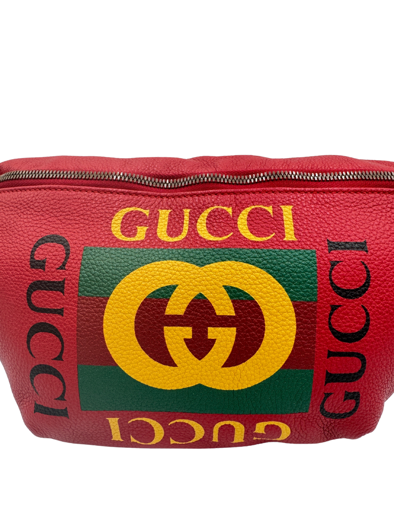 Interlocking GG Web Belt Bag in Red Grained Leather