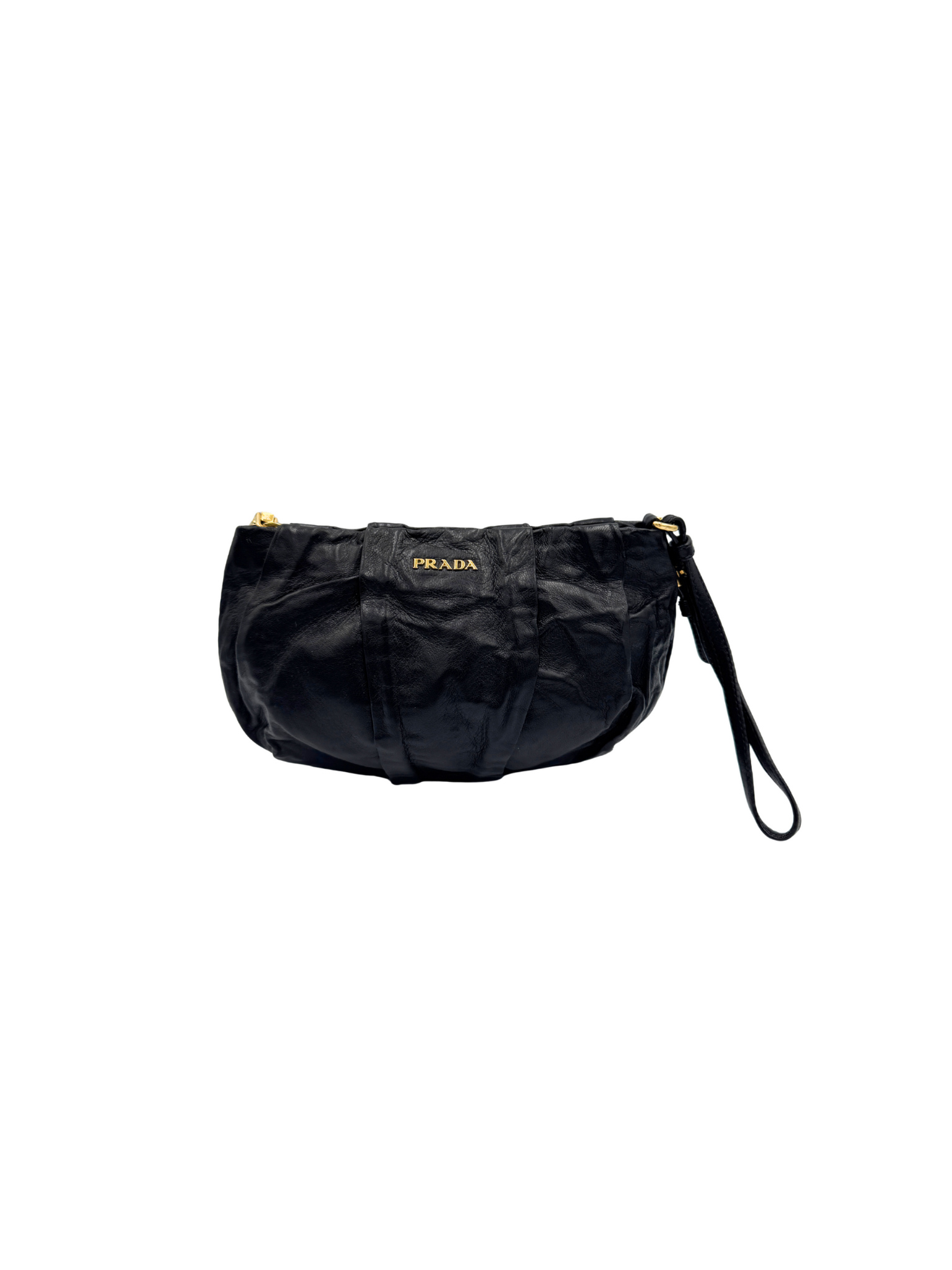 Prada Wristlet Clutch in Black Crinkled Leather