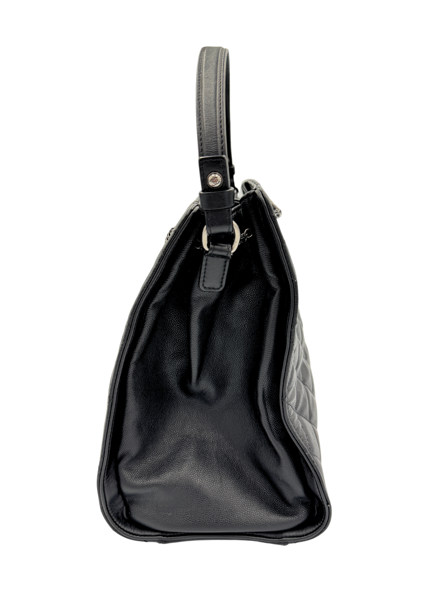 Medium Accordion Top Handle CC Bucket Bag in Black Caviar Leather