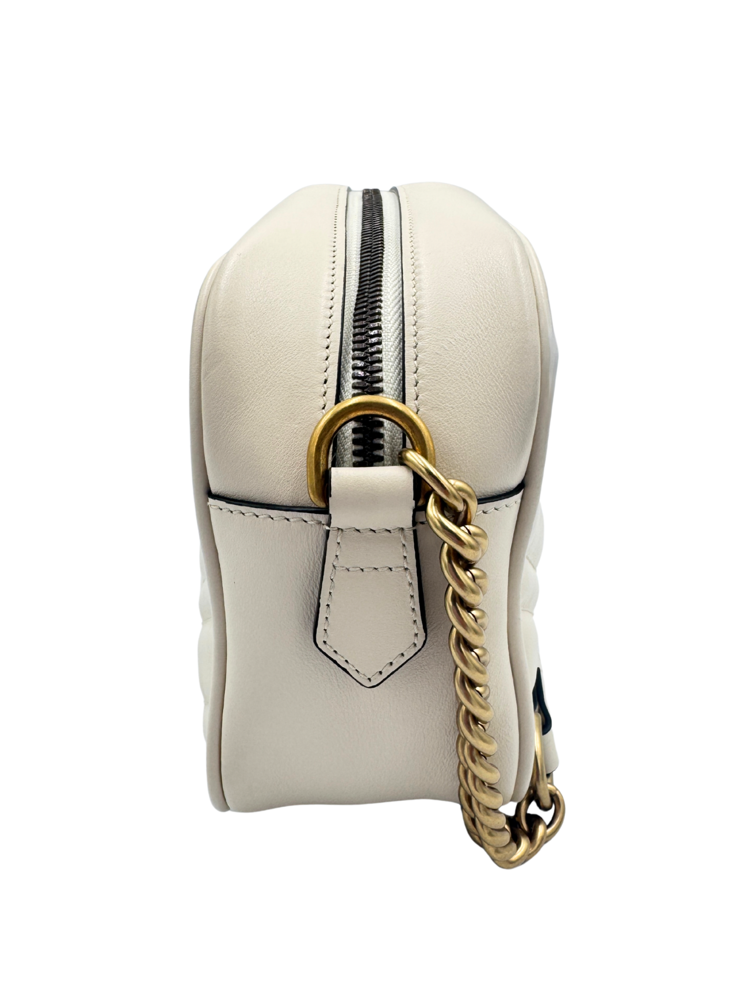 GG Small Marmont Camera Bag in Ivory Leather