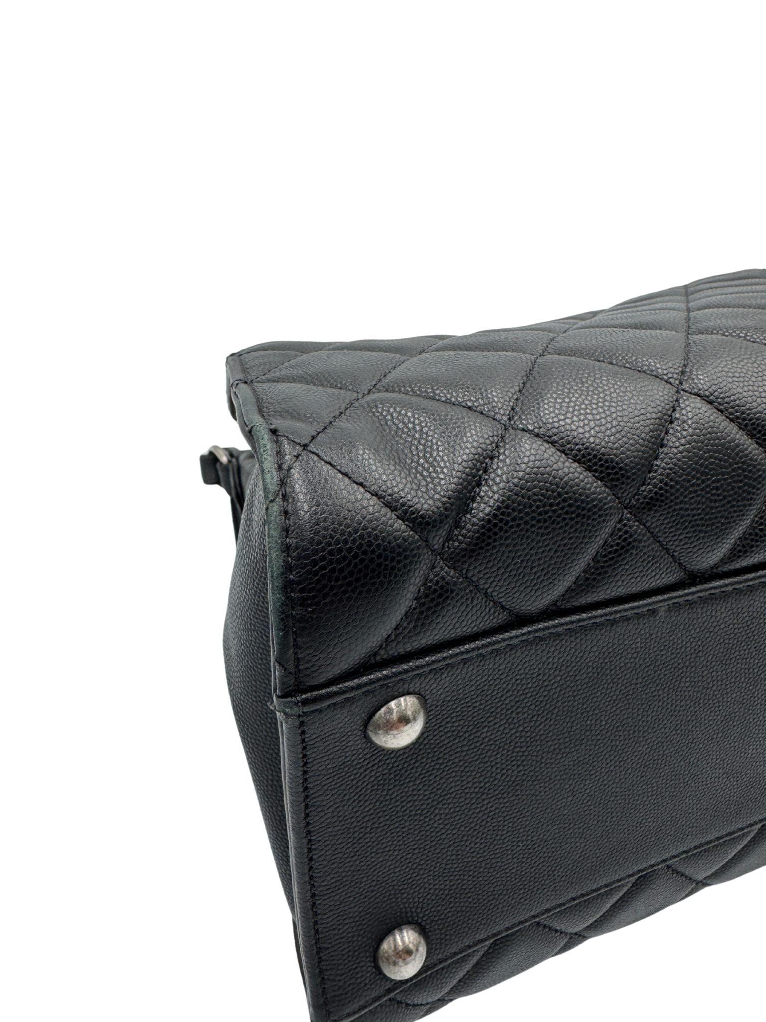 Medium Accordion Top Handle CC Bucket Bag in Black Caviar Leather