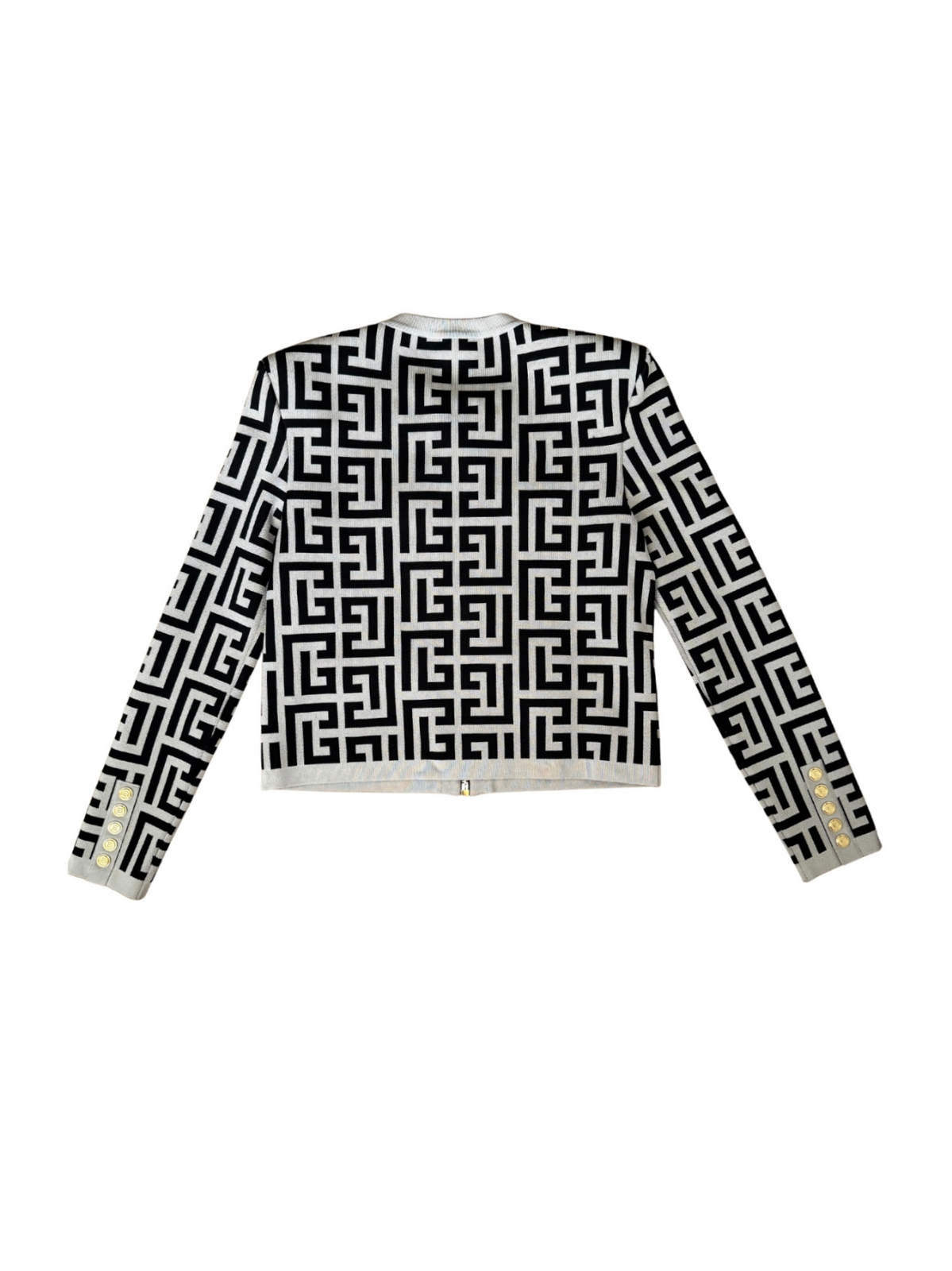 Size XL / FR 42 Zip-Up Monogram Jacket in Black and Taupe Stretch Logo Knit