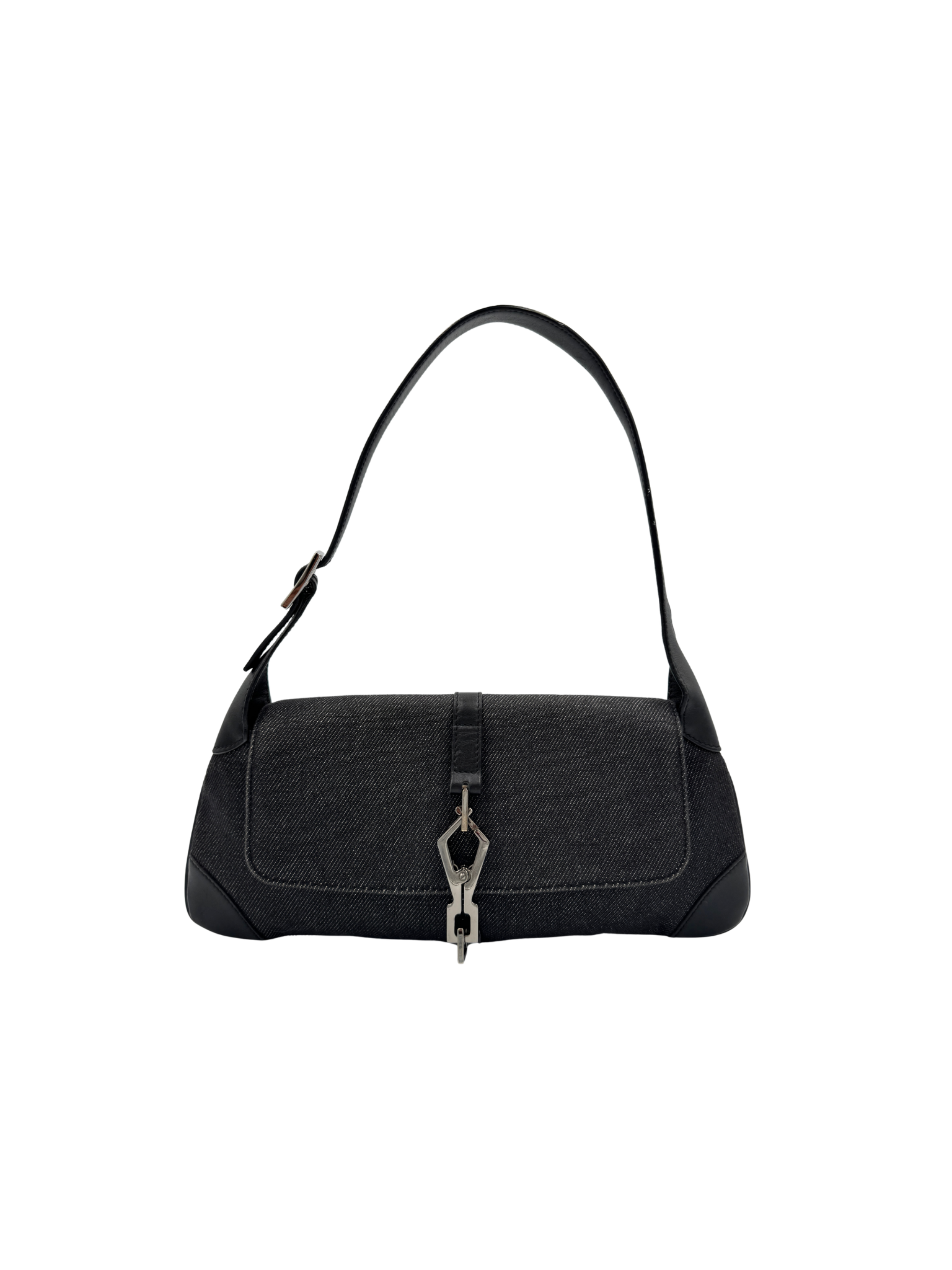 Vintage Tom Ford Era East-West Jackie Shoulder Bag in Black Denim