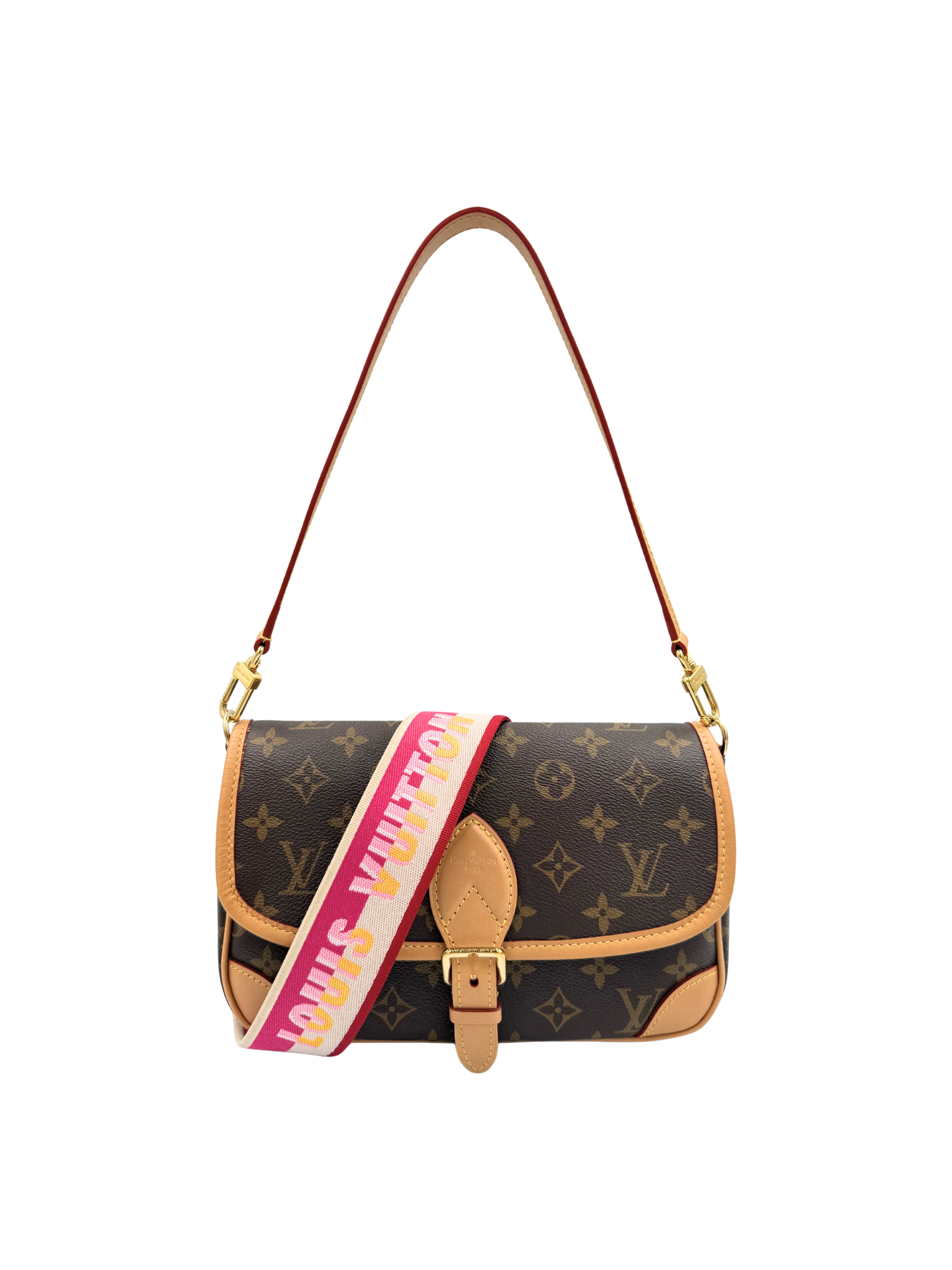 Diana Shoulder Bag in Brown and Tan Monogram Coated Canvas with Tan Leather Accents