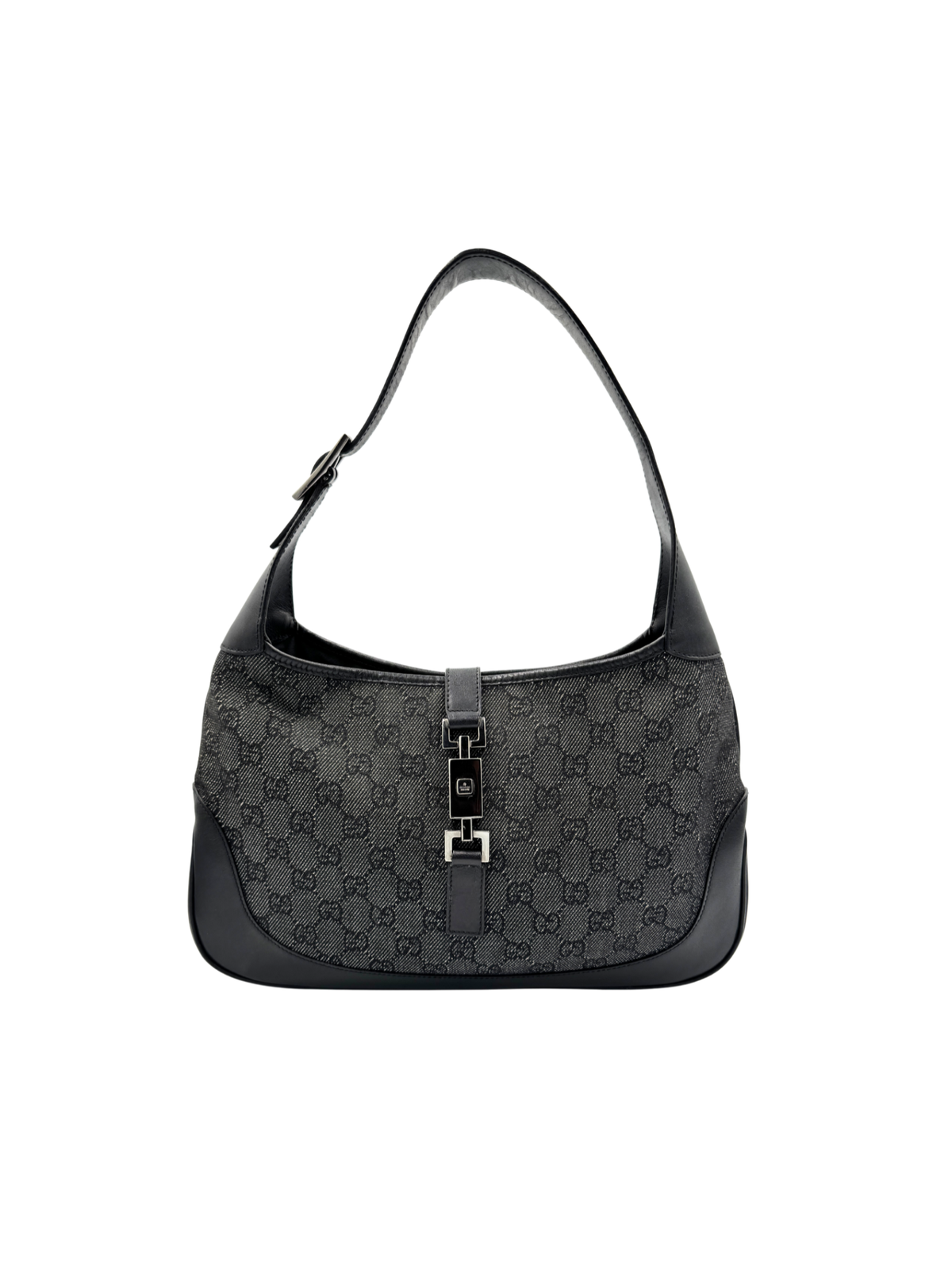 Vintage Tom Ford Era Jackie Logo Shoulder Bag in Black Monogram GG Supreme Canvas