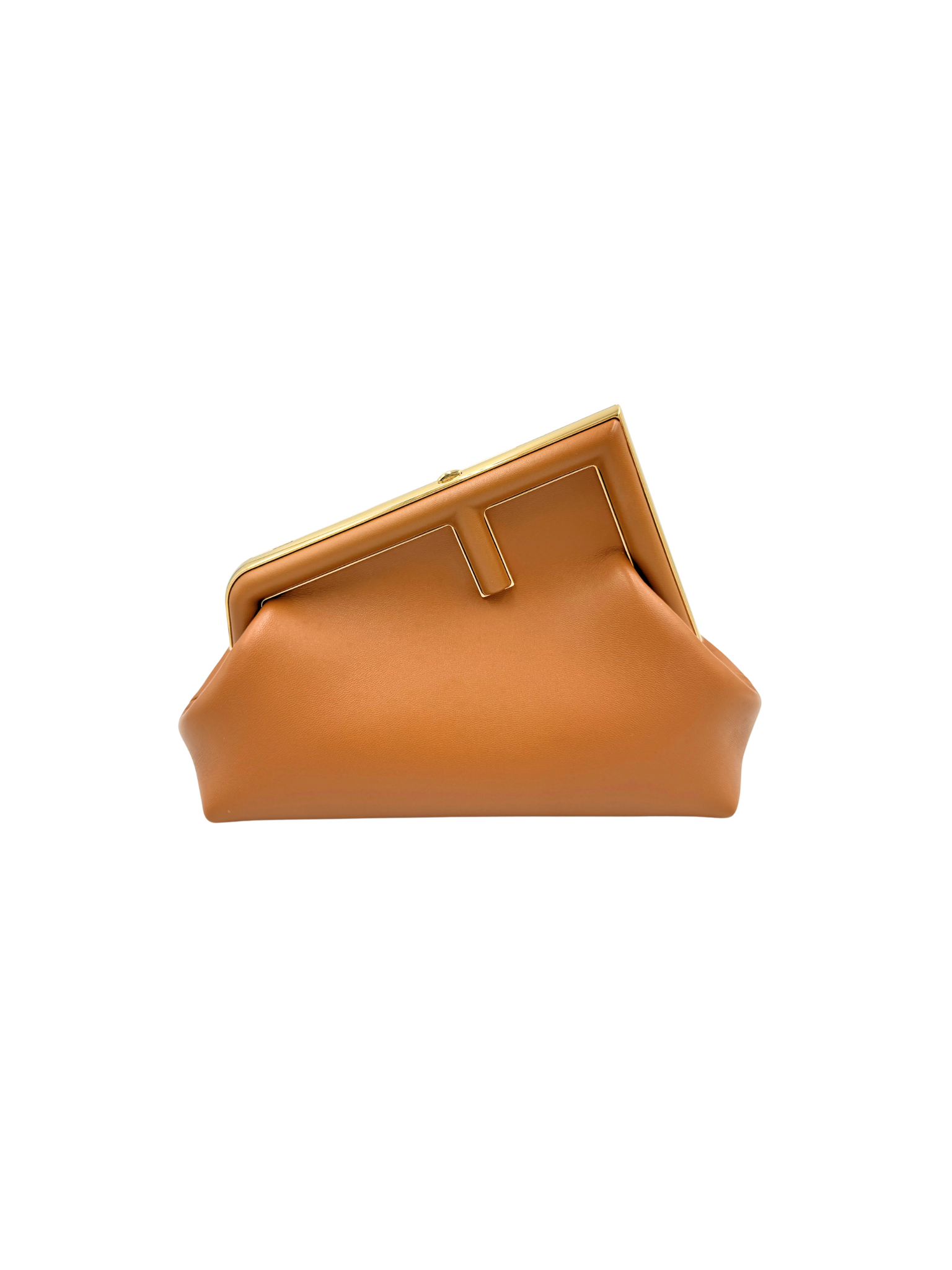 Small First Shoulder Bag Clutch in Caramel Leather