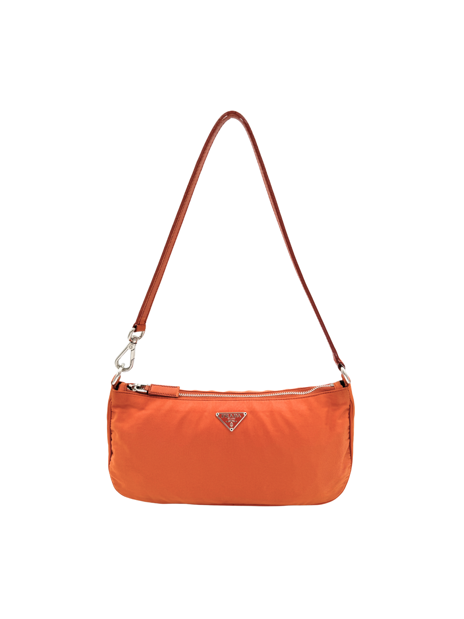 Classic Tessuto Shoulder Bag Pochette in Orange Nylon with Saffiano Leather Accents