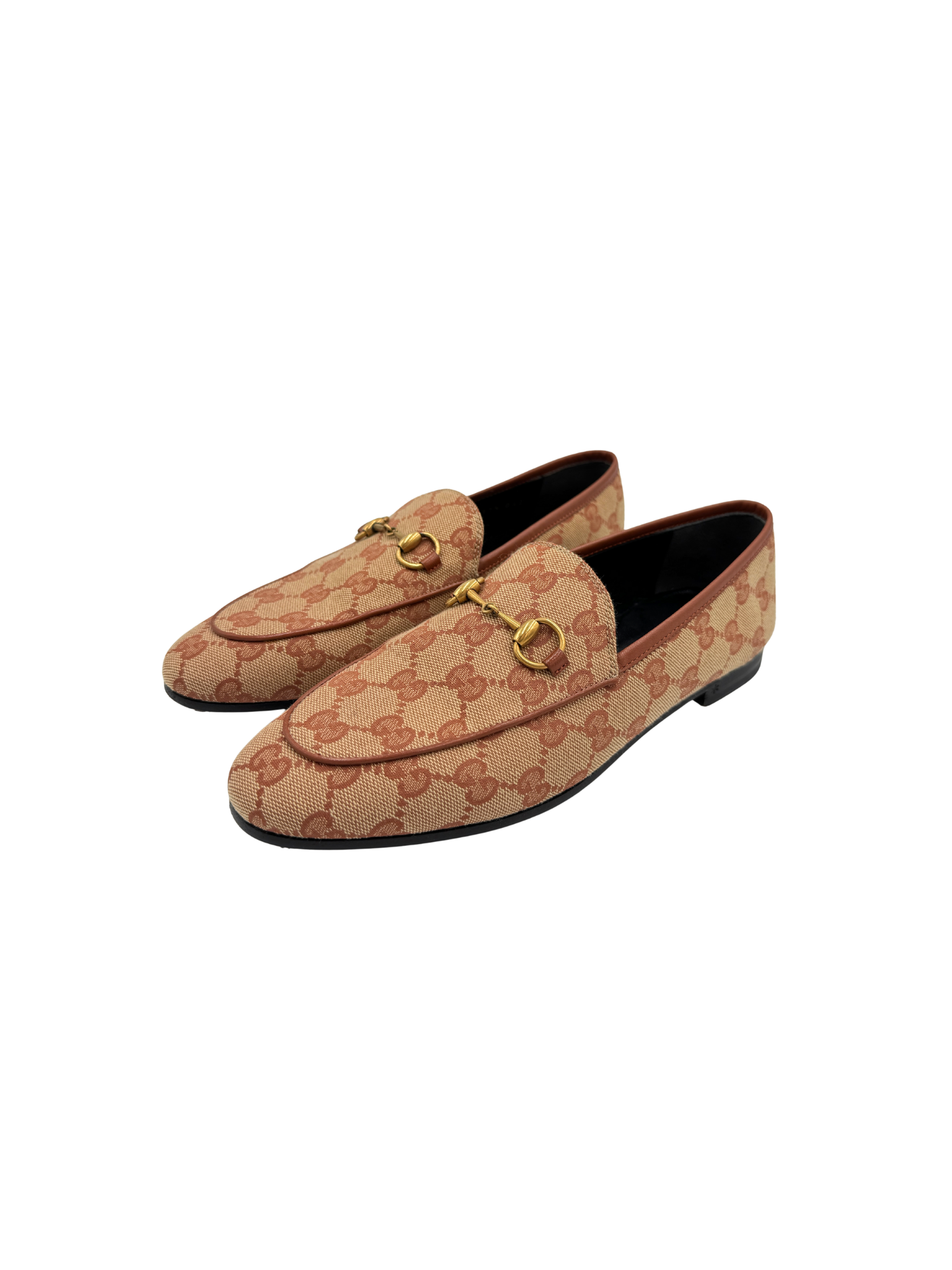 Size 37.5 Jordaan GG Supreme Horsebit Loafers in Beige & Brick Red Ruggine Rust Monogram Canvas
