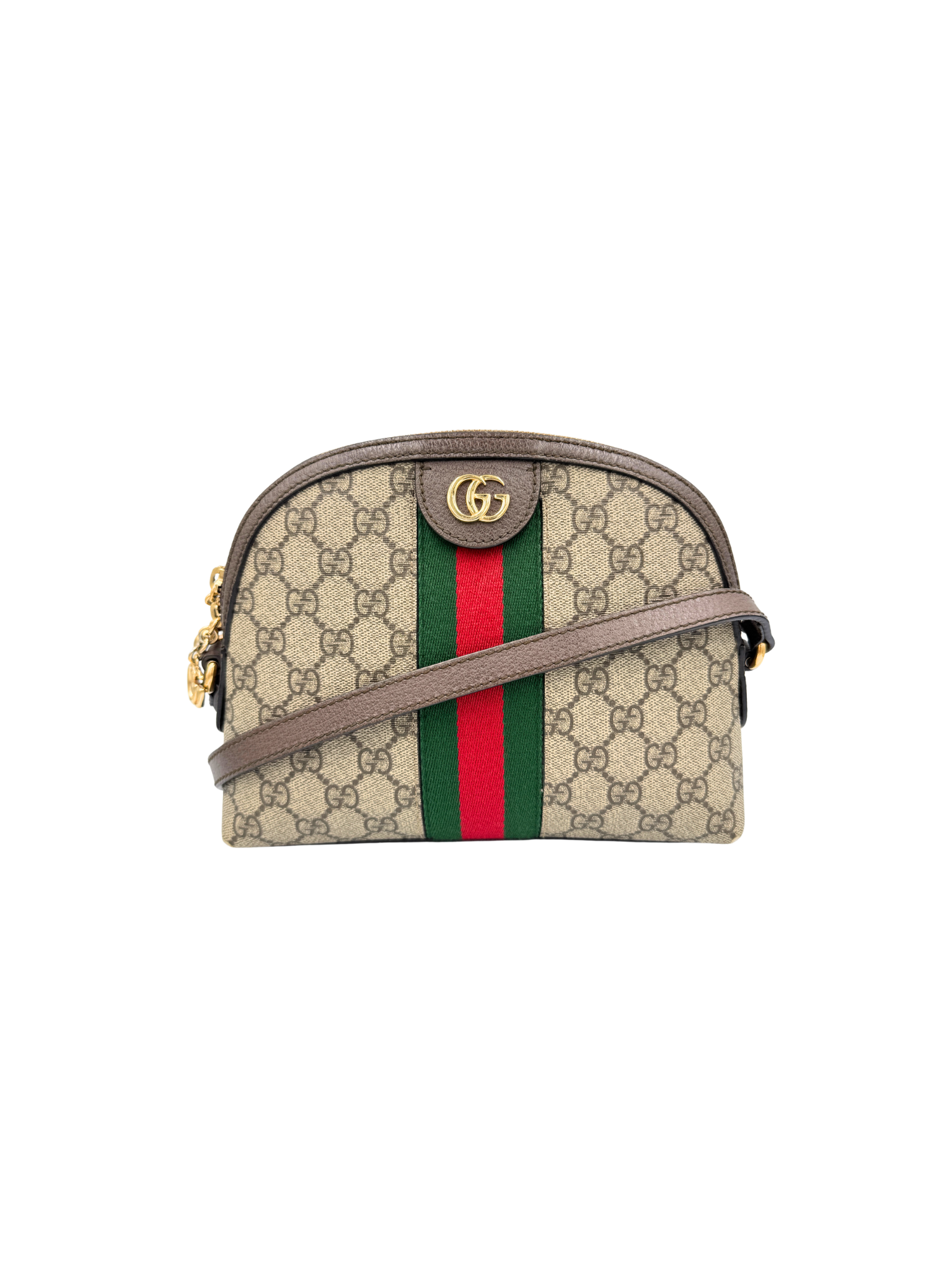 GG Small Ophidia Dome Crossbody Shoulder Bag in Brown and Tan Monogram Supreme Coated Canvas