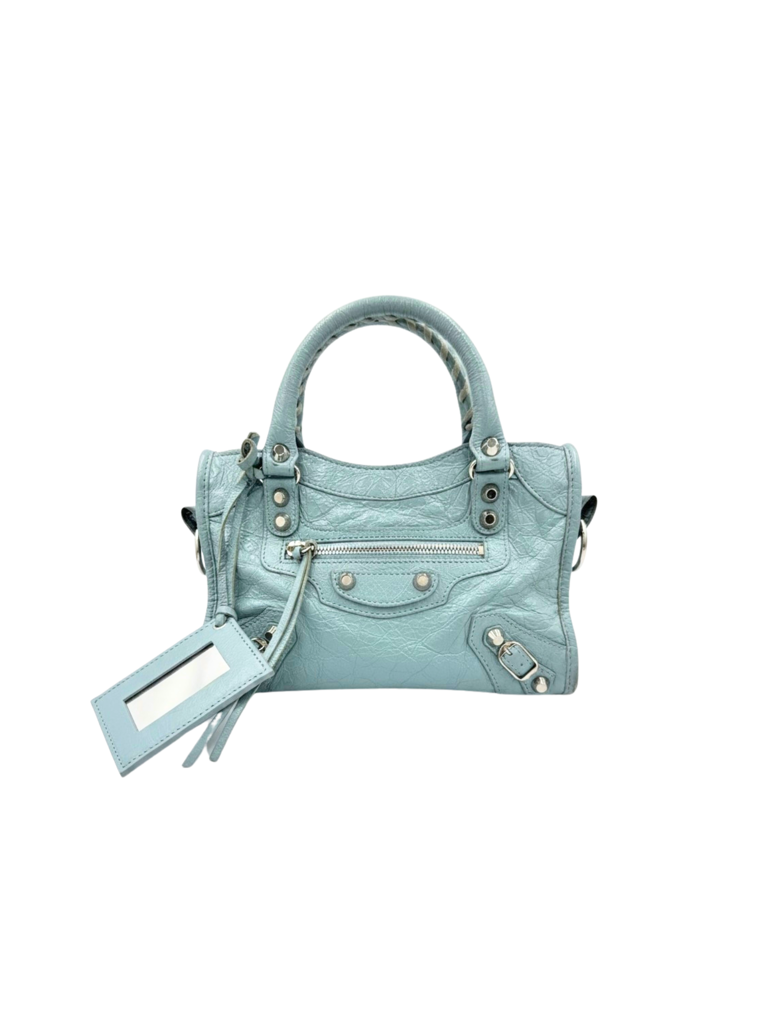 Classic Mini City Shoulder Bag in Blue Agneau Lambskin Leather