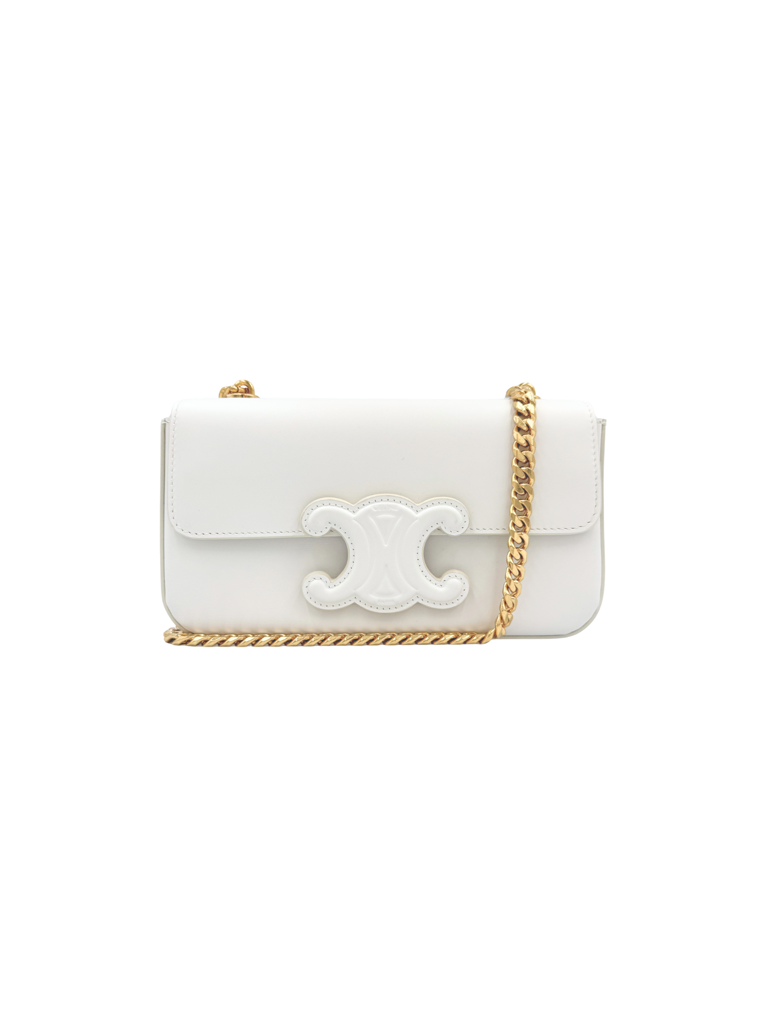Triomphe Claude Chain Shoulder Bag in White Leather