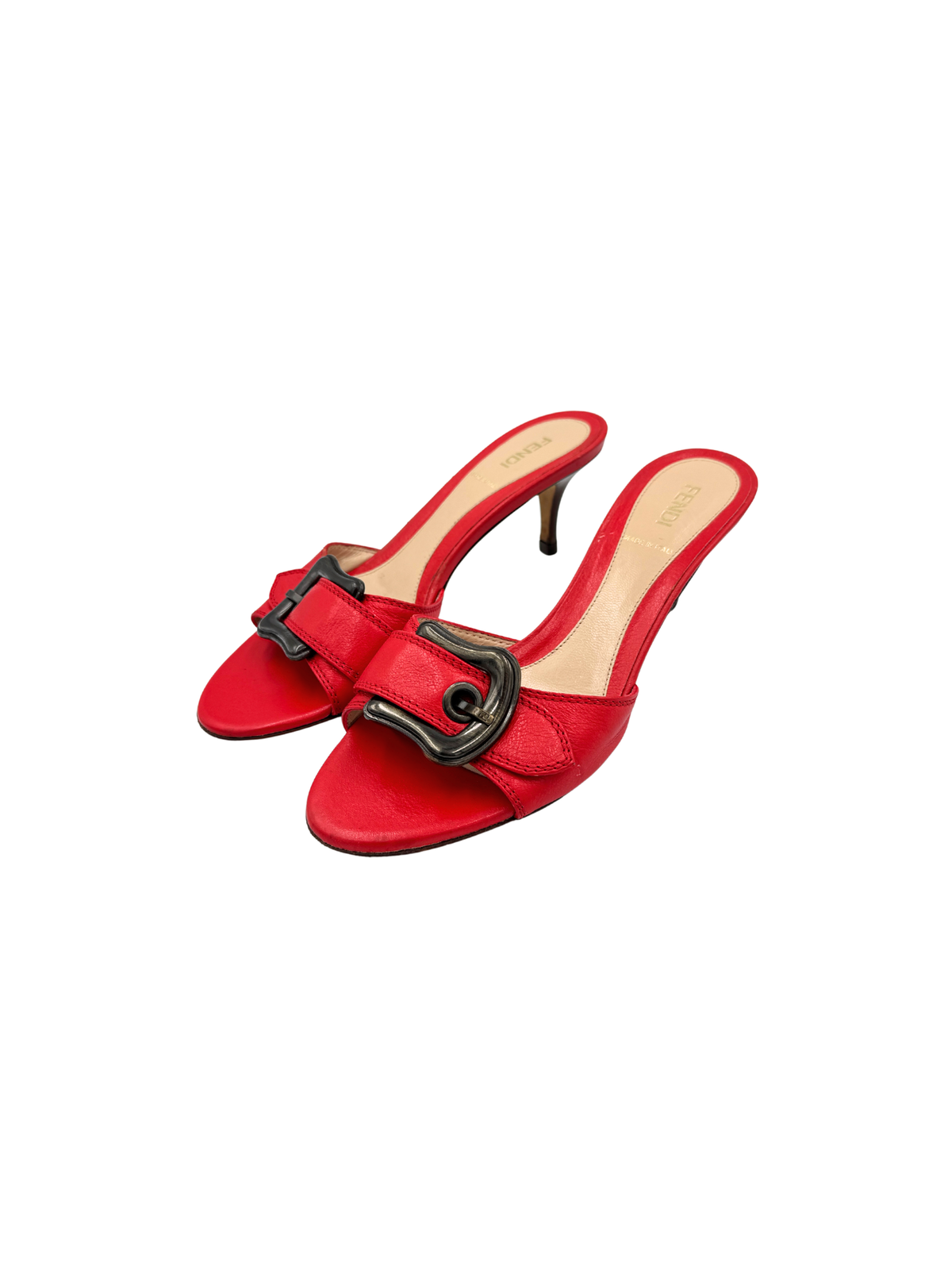 Size 37 Mule Sandals with Buckle in Red Leather
