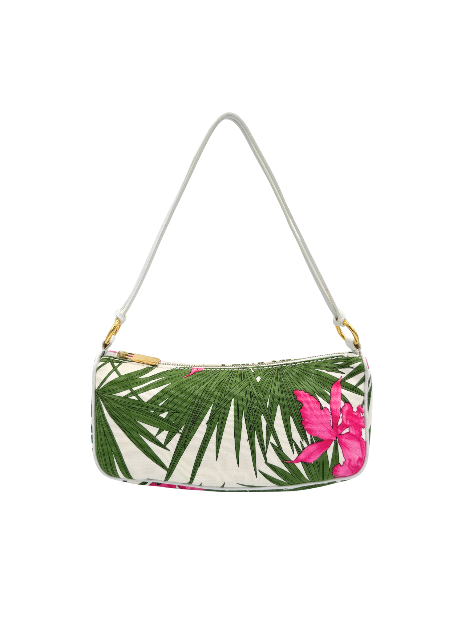 Triomphe Tropical Hibiscus Print Shoulder Bag Pochette in Pink and Green Canvas
