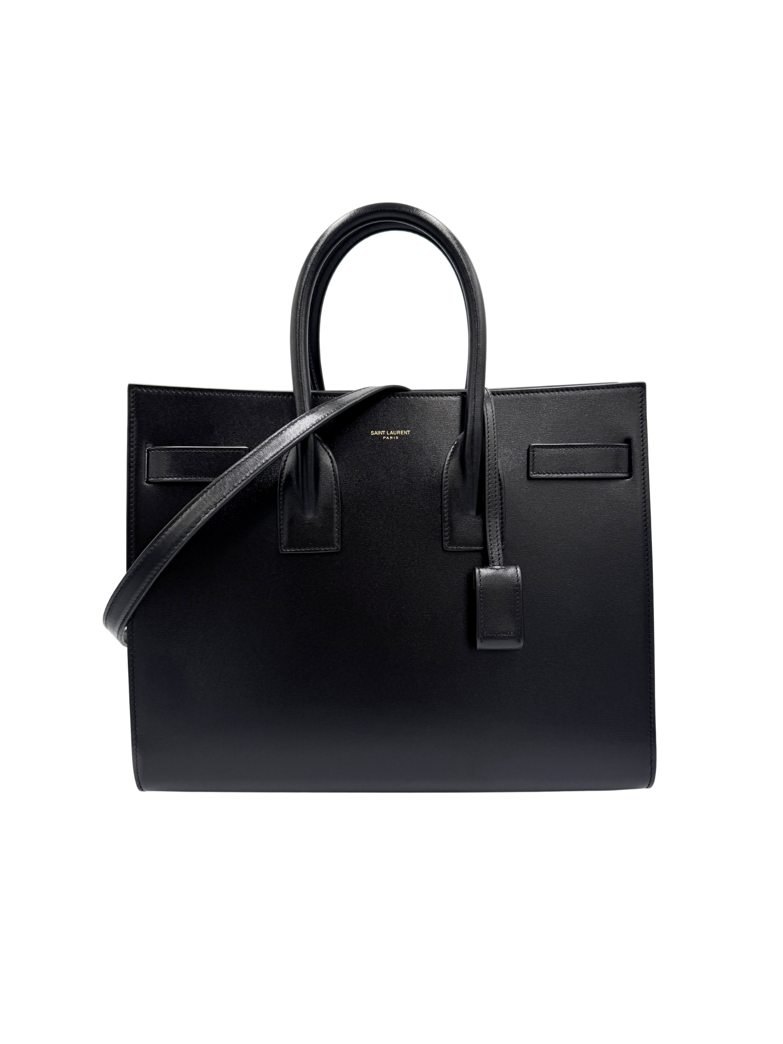 Small Sac De Jour Tote Bag with Removable Pouch Clutch in Black Smooth Calfskin Leather