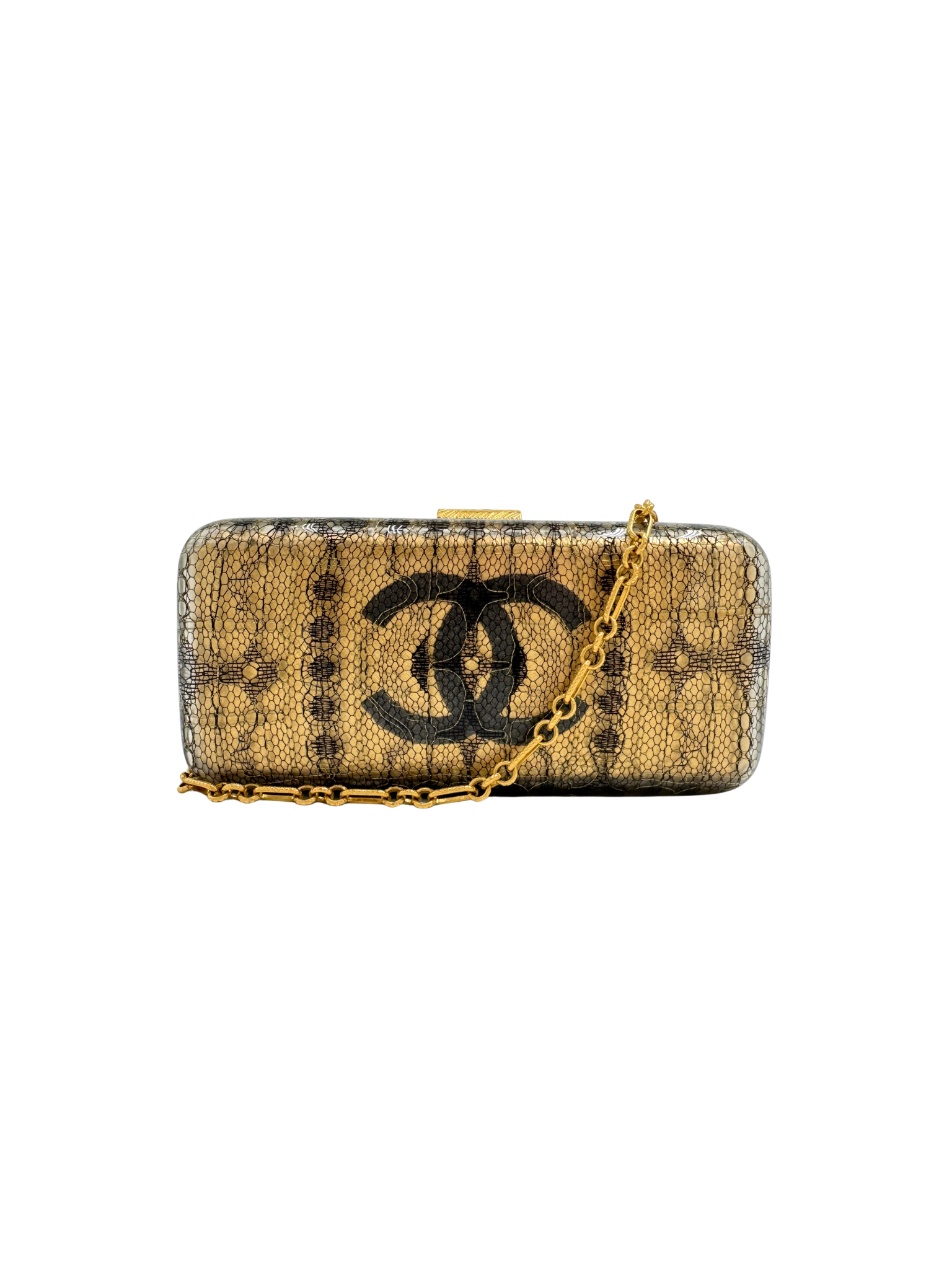 Lace CC Minaudiere in Gold & Black Acrylic Plexiglass