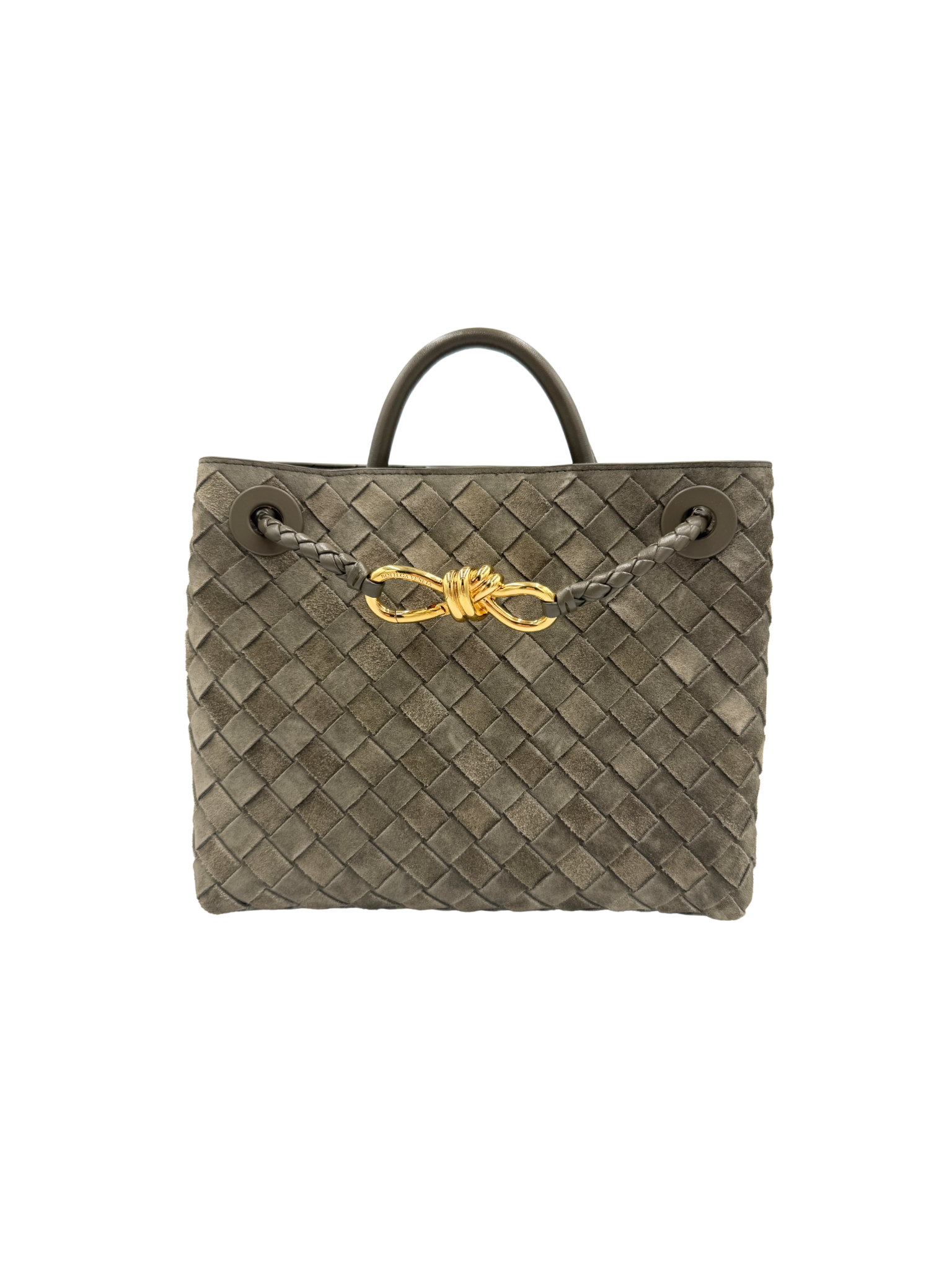 Small Andiamo Top Handle Shoulder Bag in Cypress Green Intrecciato Suede