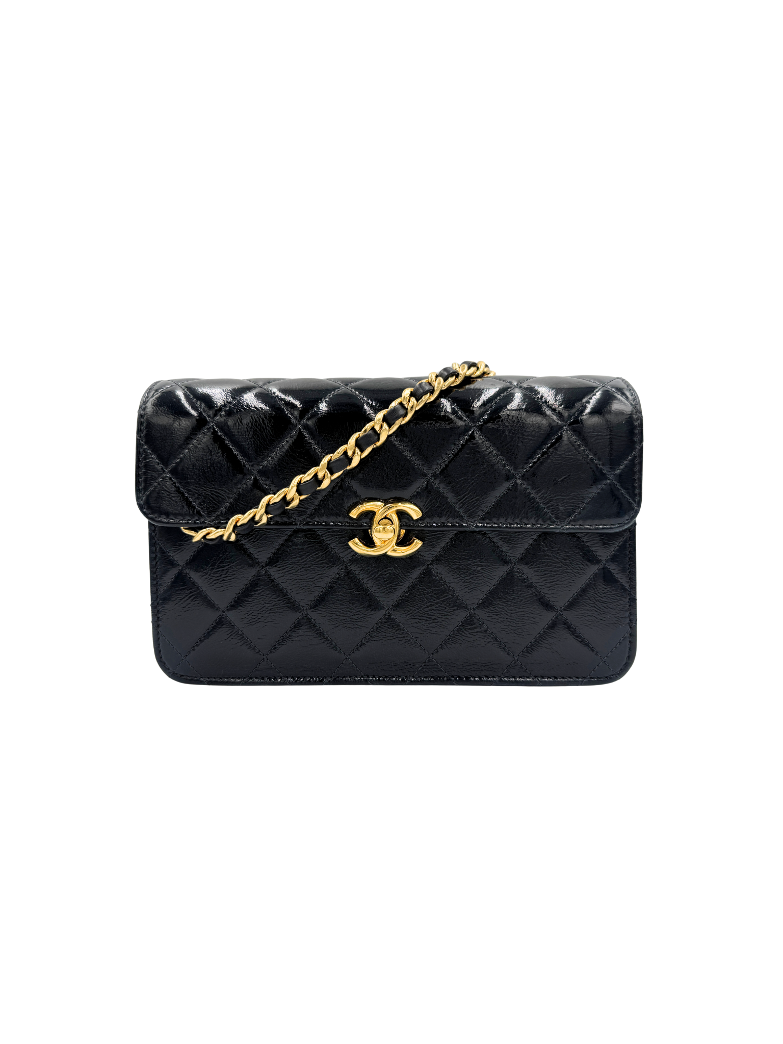 2025 Seasonal Quilted Single Flap Bag in Shiny Glazed Black Calfskin Leather