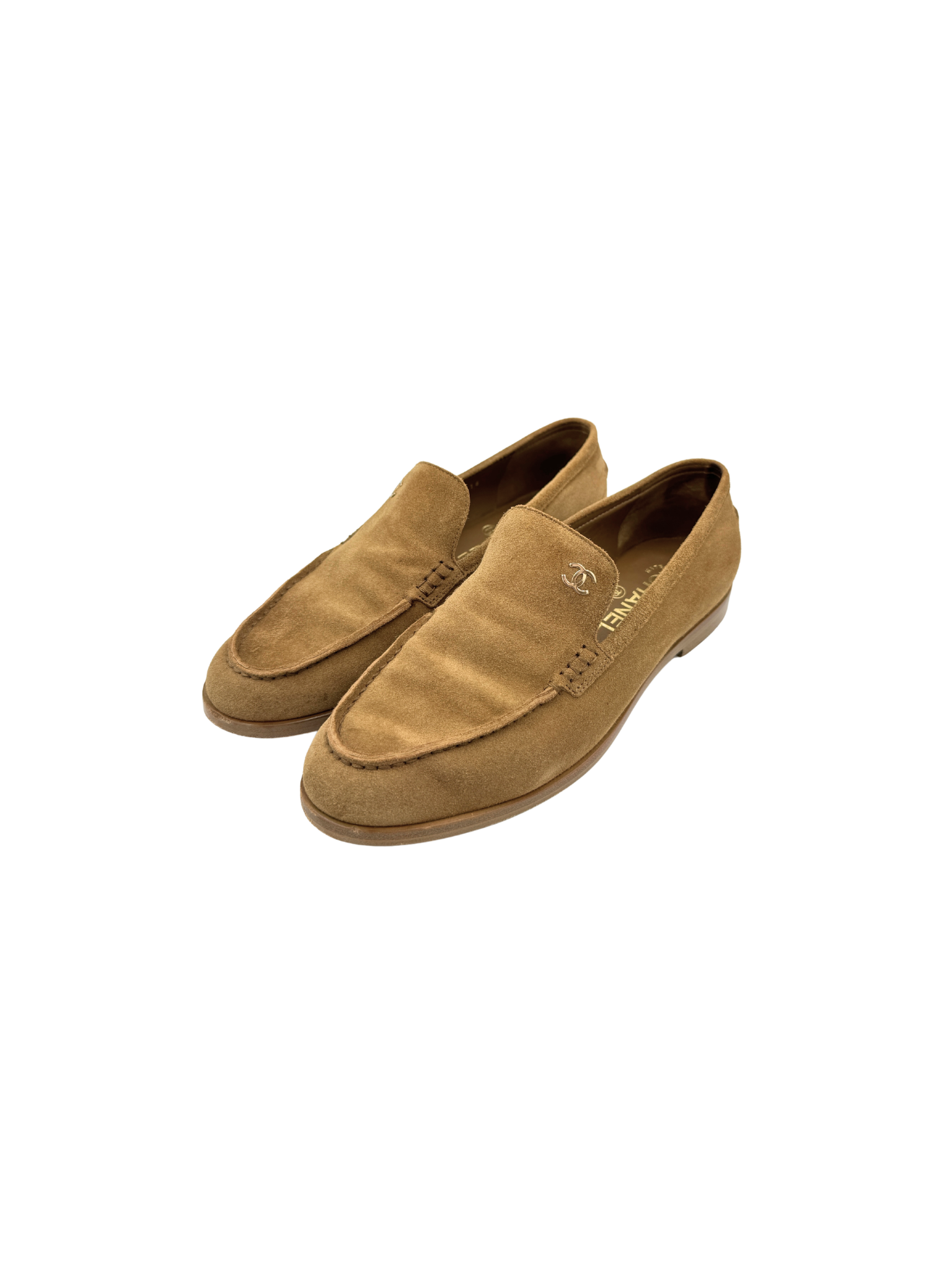 Size 38 2025 CC Logo Flat Loafers in Light Brown Suede