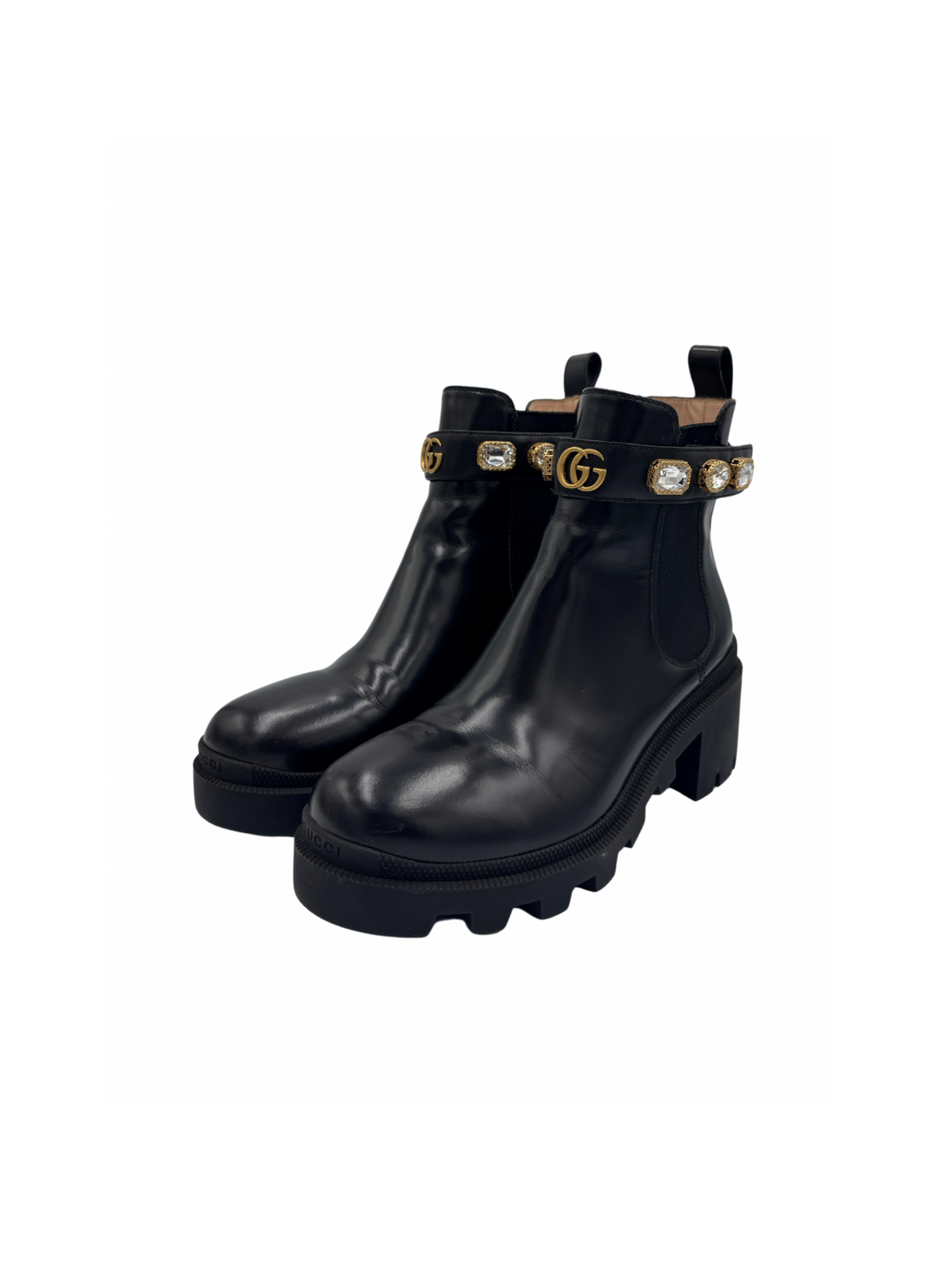 Gucci Size 39.5 Trip Crystal-Embellished GG Chelsea Boots