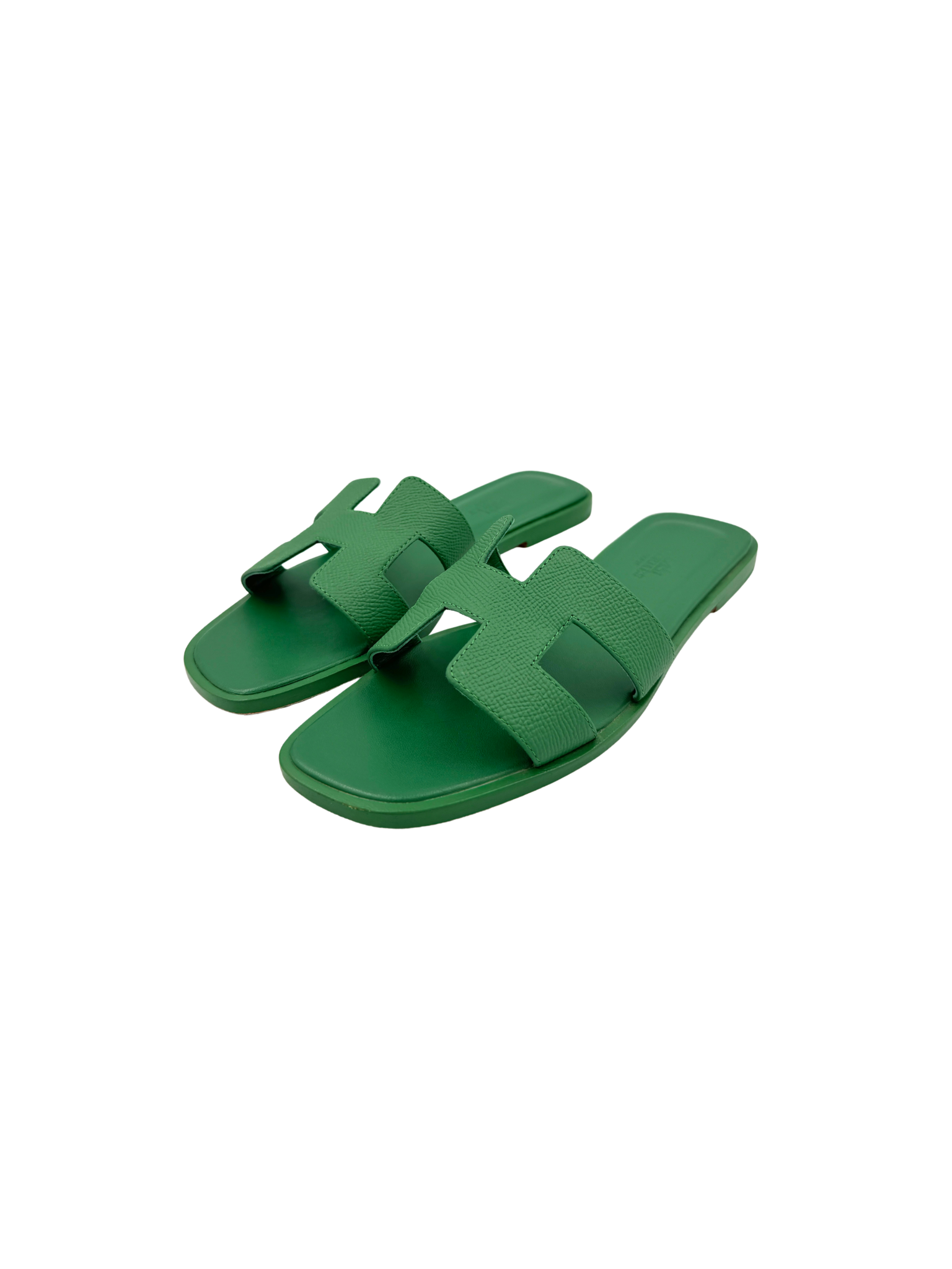 Size 37 Classic Oran Flat Slide Sandals in Vert Vertigo Green Epsom Leather