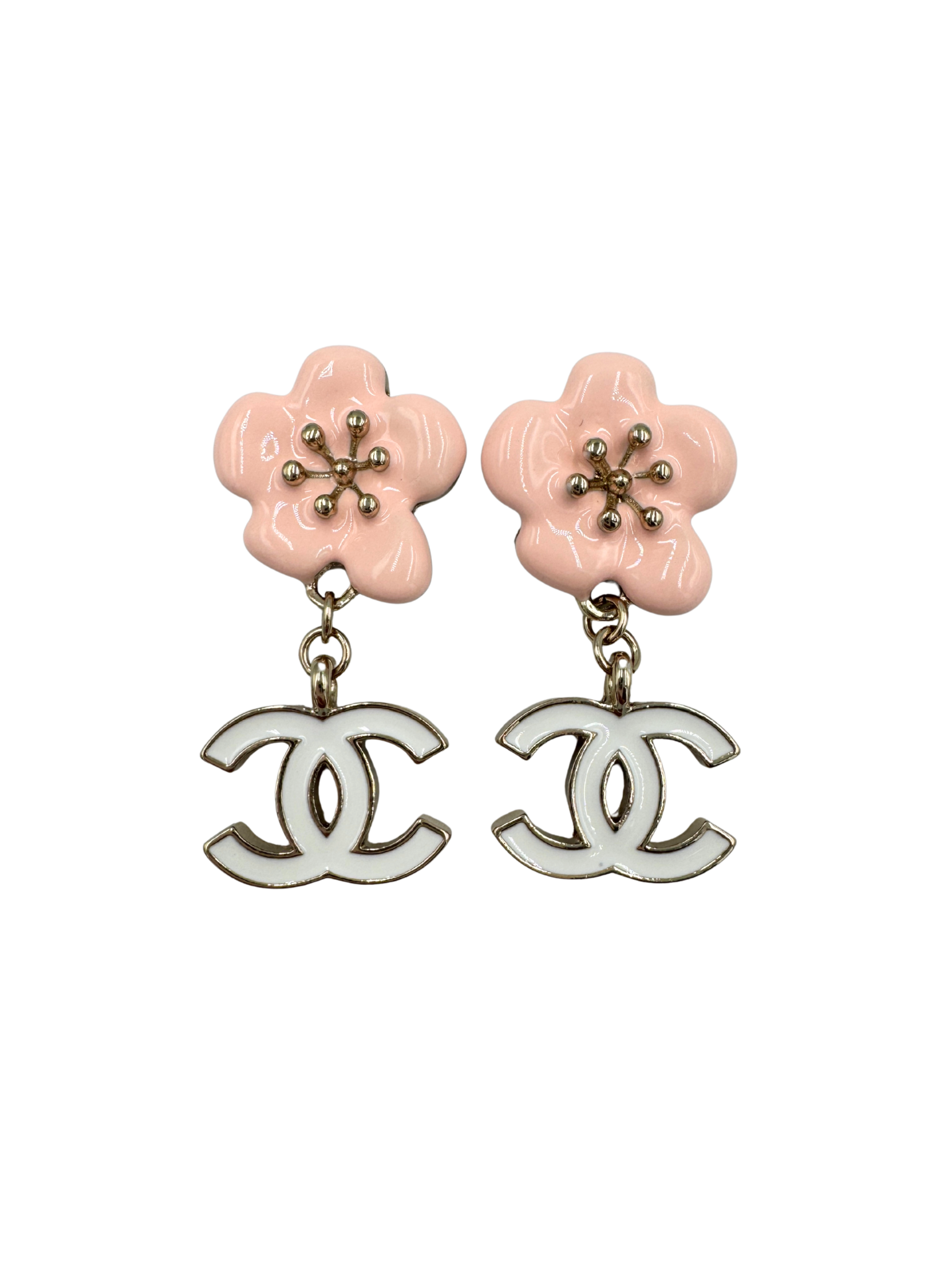 2023 Camellia Flower CC Drop Earrings in Silver Hardware