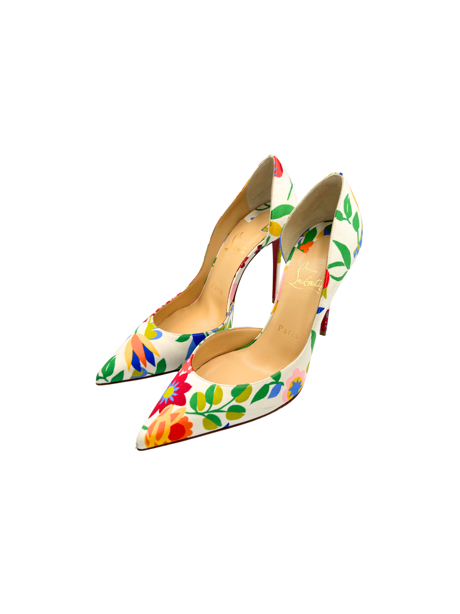 Size 38 Iriza 100 mm Pointed Toe D'orsay Pumps in Floral Satin