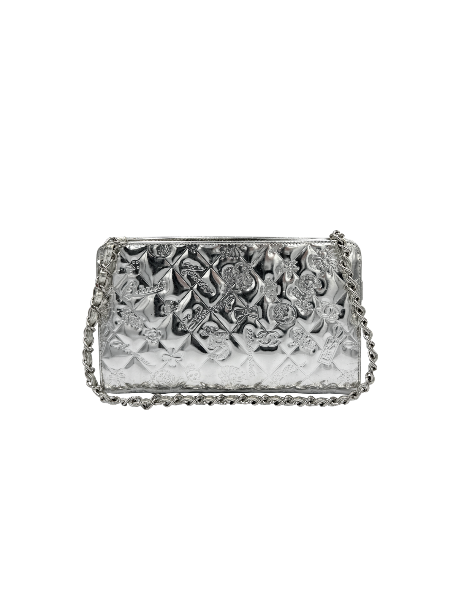 Vintage Lucky Symbols Shoulder Bag in Silver Leather