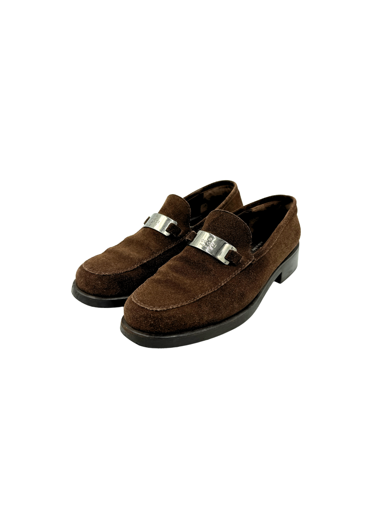 Gucci Size 38 Gucci Plate Flat Loafers in Chocolate Brown Suede